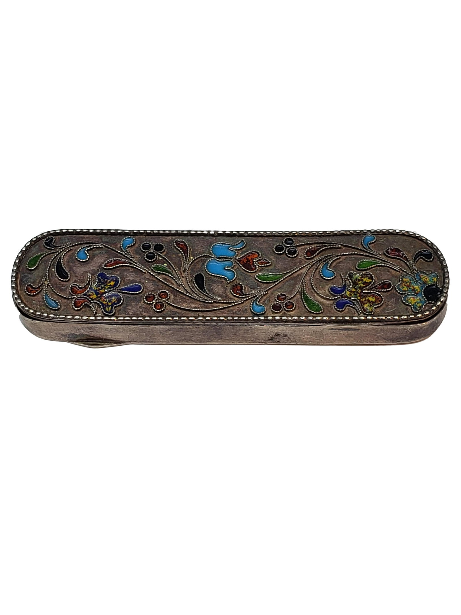 Antique Russian Silver And Enamel Box: Antique Russian Silver And Enamel Box.Marked 1000 Silver 3 1/4 x 1"