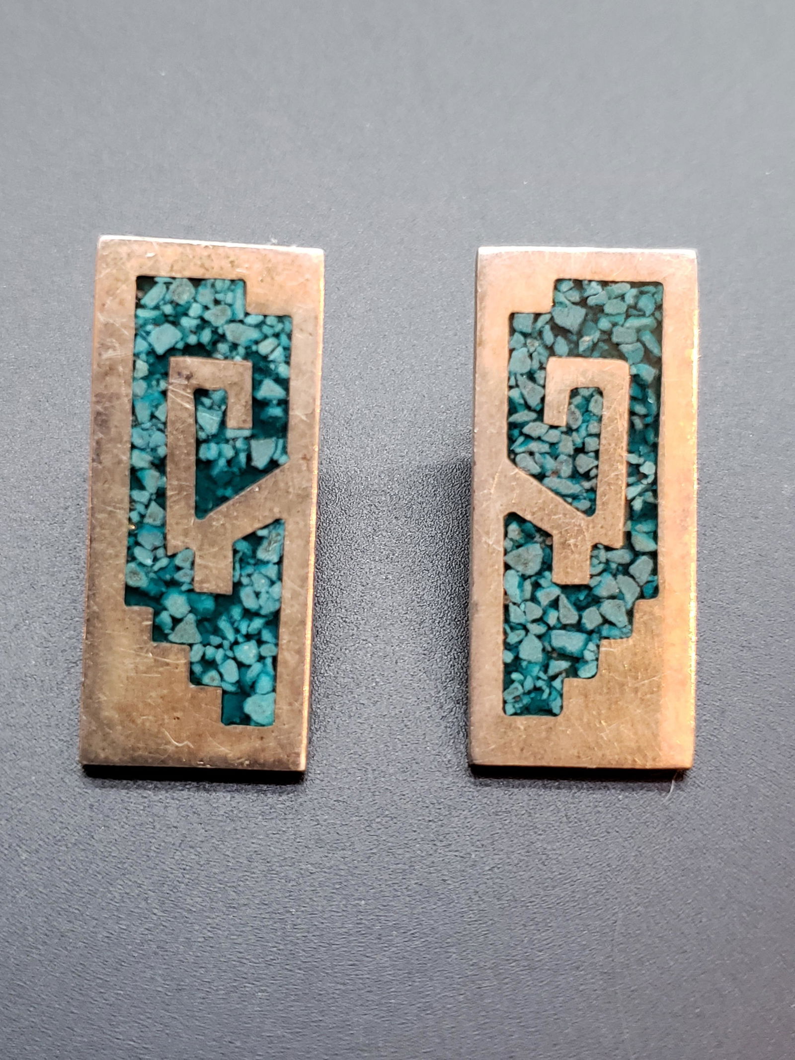 MEXICO 925 SILVER & TURQUOISE PIERCED EARRINGS (1 of 1)