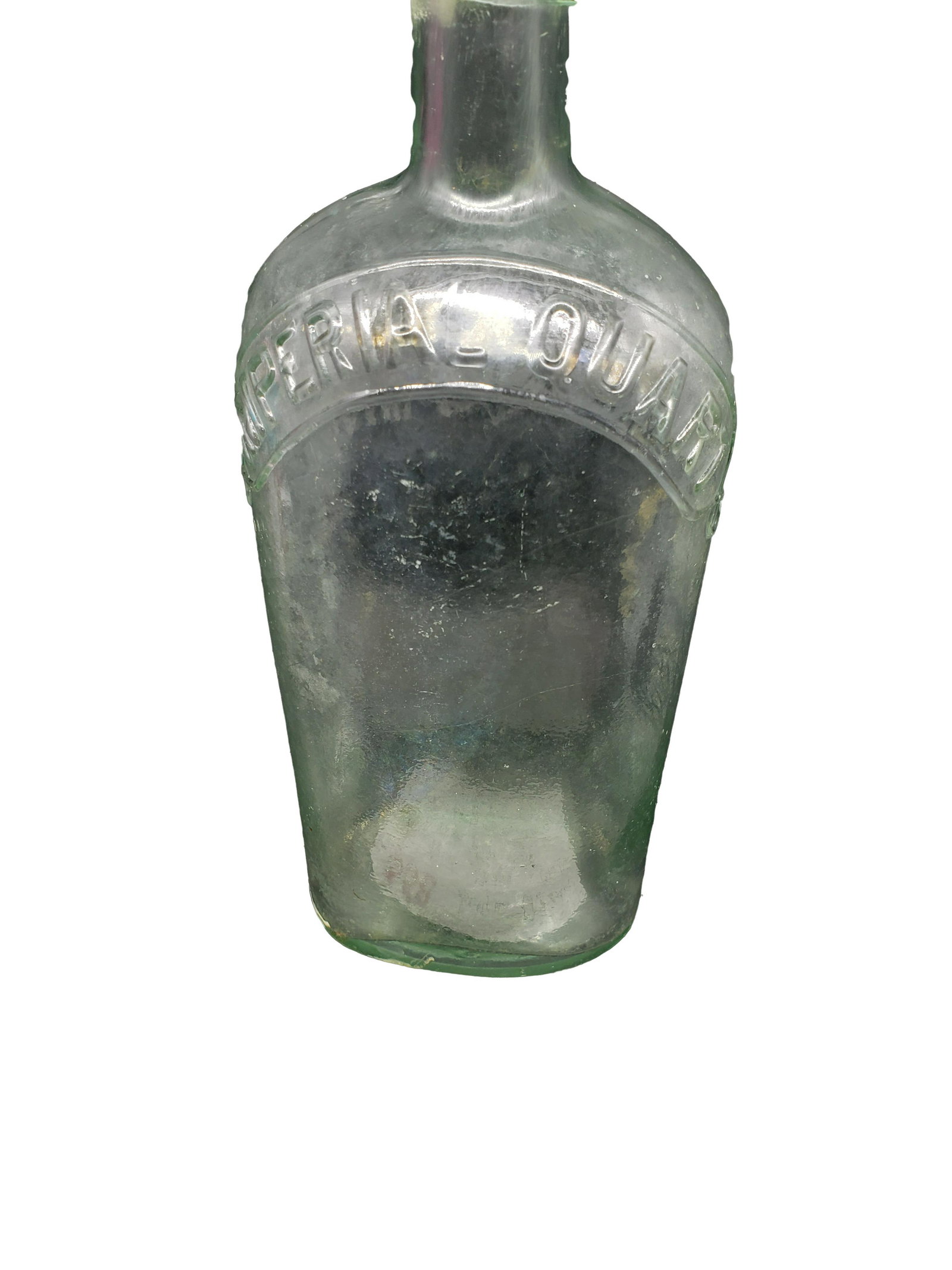 ANTIQUE OCEAN GLASS ITALIAN ANCHOR WINE BOTTLE: Antique Ocean Find Glass Italian Anchor Wine Bottle Old Irish Whisky Mitchell & Co of Belfast Imperial Quart Piece is 11 1/2" x 4 1/2" All items from this Auction Located in in Hollywood Florida Wareh