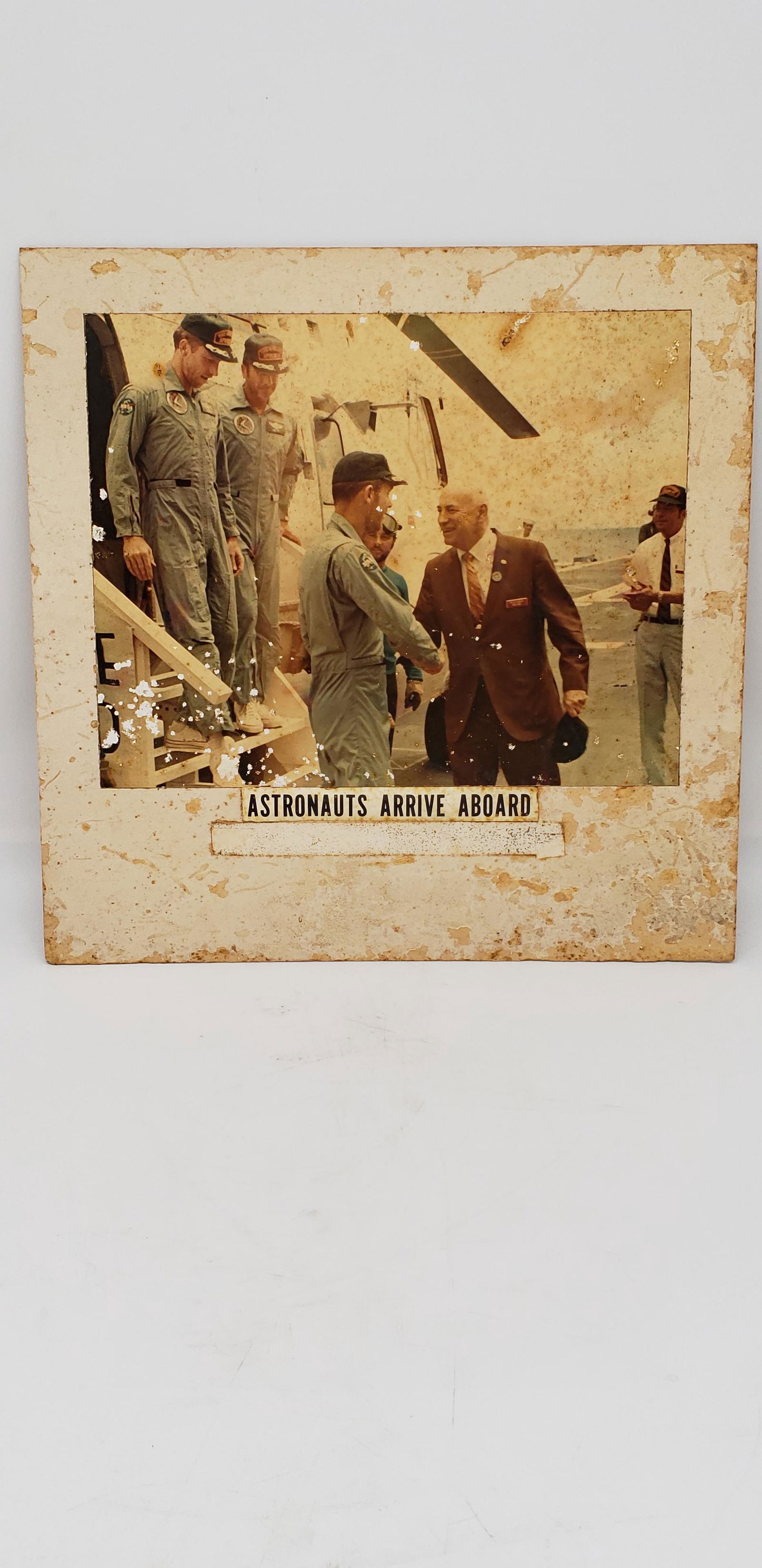 NASA APOLLO PHOTO "ASTRONAUTS ARRIVE ABOARD": NASA Apollo Photo "Astronauts Arrive Aboard" Piece is 11 1/2" x 11 1/2" All items are from the Estate of Charles Bell space auction in May of 2000 All items from this Auction Located in in Hollywood F