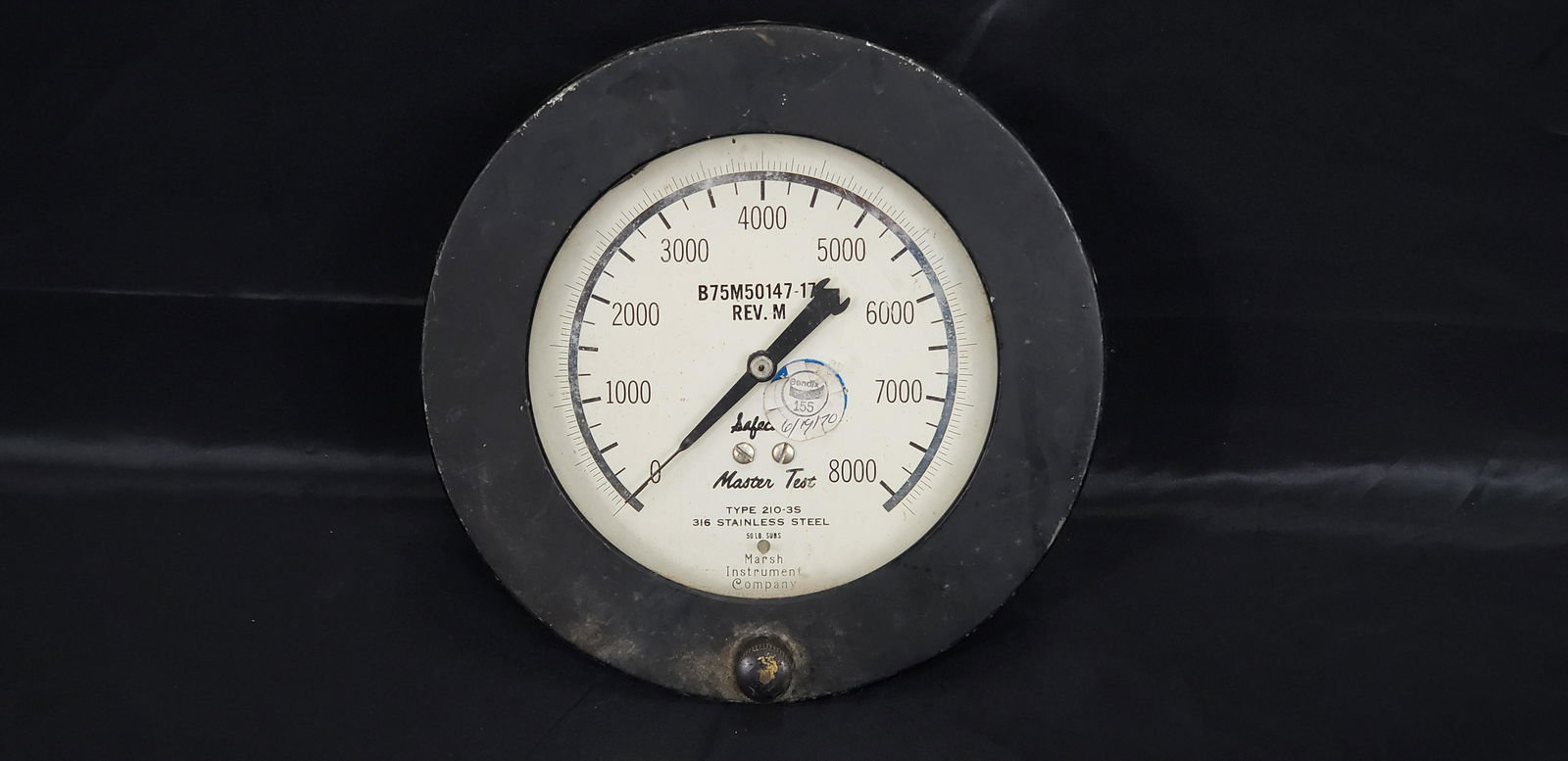 NASA APOLLO PRESSURE GAUGE: NASA Apollo Pressure Gauge Manufacturer Master Test Part No B75M50147-17 Piece is 6 1/4" x 6 1/4" x 2 1/8" All items are from the Estate of Charles Bell space auction in May of 2000 All items from thi