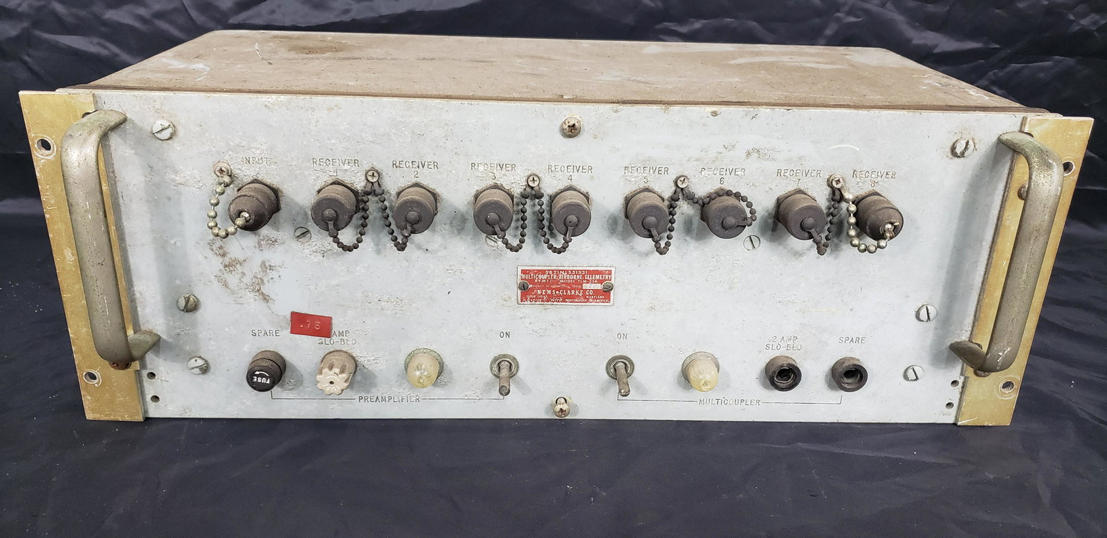 NASA APOLLO MULTICOUPLER AIRBORNE TELEMETRY: NASA Apollo Multicoupler Airborne, Telemetry Manufacturer Nems Clarke Corp piece is 20" x 9" x 7" All items are from the Estate of Charles Bell space auction in May of 2000 All items from this Auction