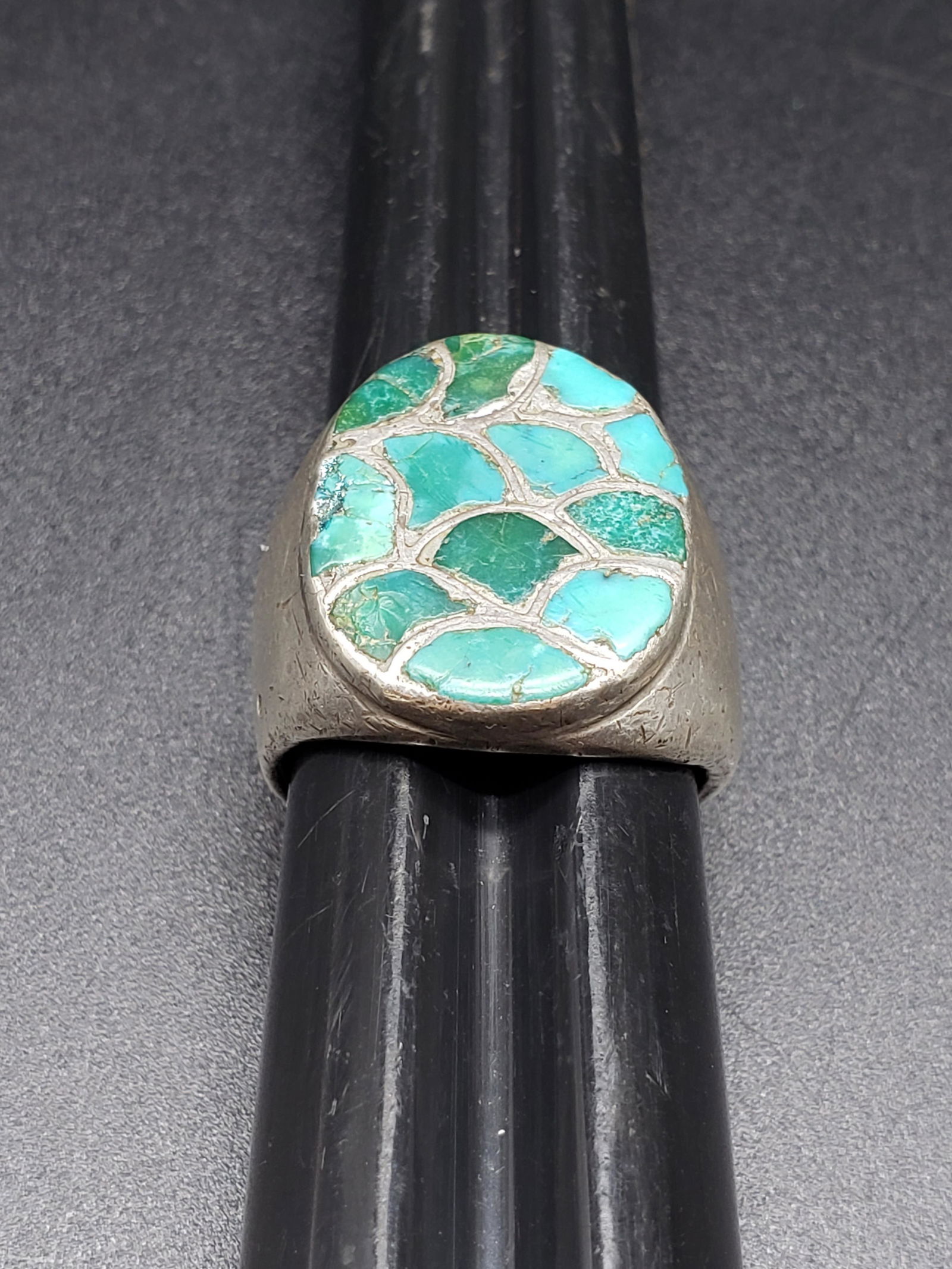 MENS SILVER & TURQUOISE NAVAJO INDIAN RING (1 of 4)