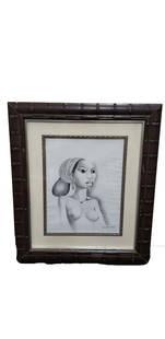 MIGUEL COVARRUBIAS PENCIL ON PAPER: Miguel Covarrubias Mexico 1904-1957 Pencil on Paper Some Wrinkling on Right Hand Side Piece is 10" x 12 3/4" Frame is 18 1/2" x 21 1/2" All items Located in in Hollywood Florida Warehouse For Shipping