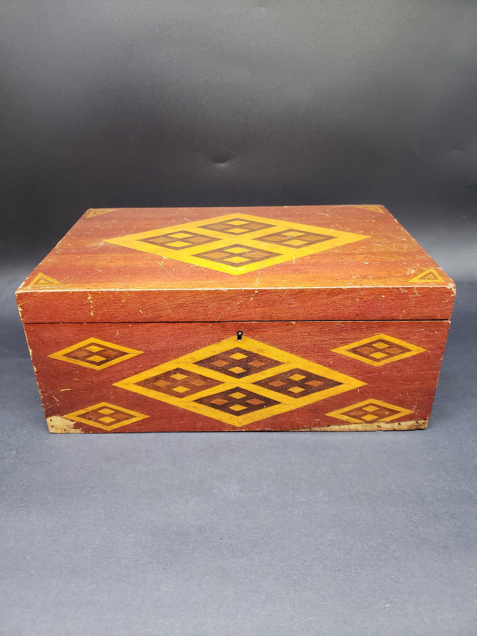 ANTIQUE PARQUERTY SEWING BOX: Antique Parquerty Sewing Box Piece is 12" x 8" x 5" All items Located in in Hollywood Florida Warehouse For Shipping Call today for quote they have item numbers and Pak Mail is available for all your 