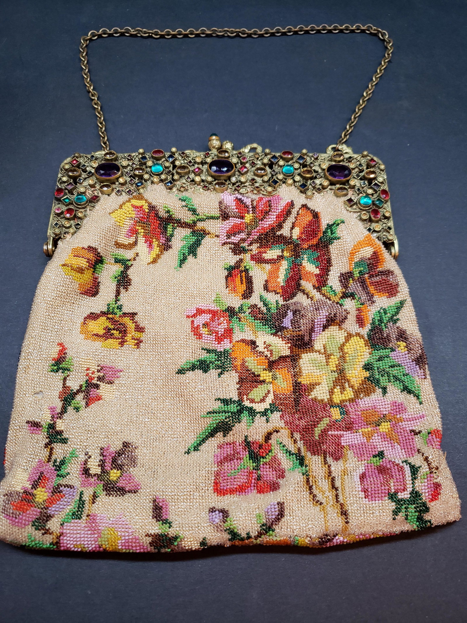 JEWELED BEADED HANGBAG: Jeweled Beaded Handbag Piece is 8 1/2" x 7" All items Located in in Hollywood Florida Warehouse For Shipping Call today for quote they have item numbers and Pak Mail is available for all your custom p