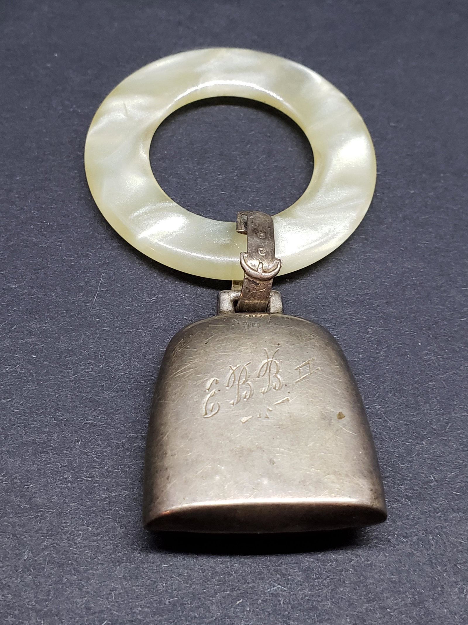 STERLING SILVER BAKELITE BABY RATTLE: Sterling Silver Bakelite Baby Rattle Piece is 3" x 1 2/3" All items Located in in Hollywood Florida Warehouse For Shipping Call today for quote they have item numbers and Pak Mail is available for all
