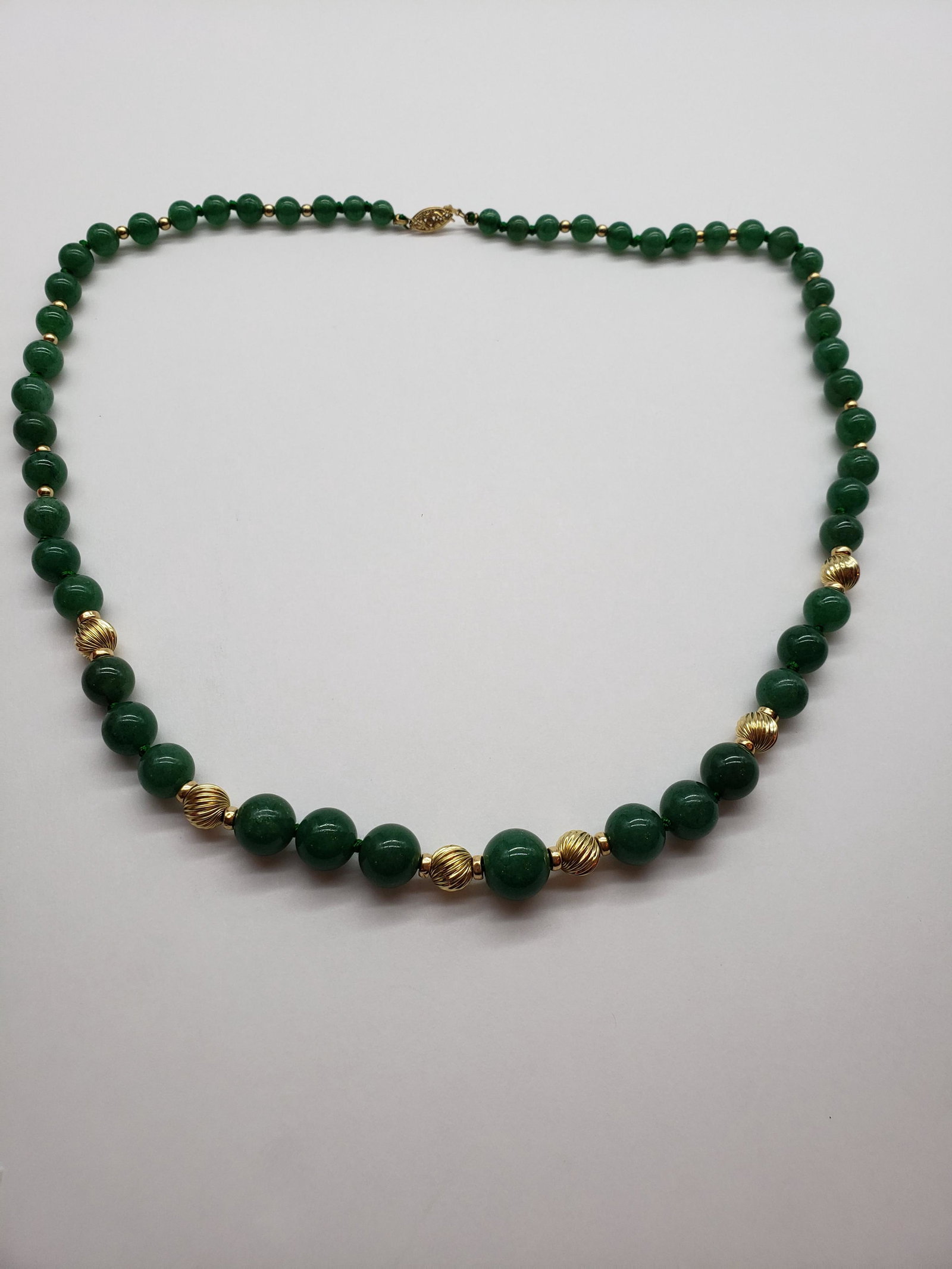 14K SOLID GOLD & JADE BEADS: 14k Solid Gold & Jade Beads Piece is 22" Long All items Located in in Hollywood Florida Warehouse For Shipping Call today for quote they have item numbers and Pak Mail is available for all your custom