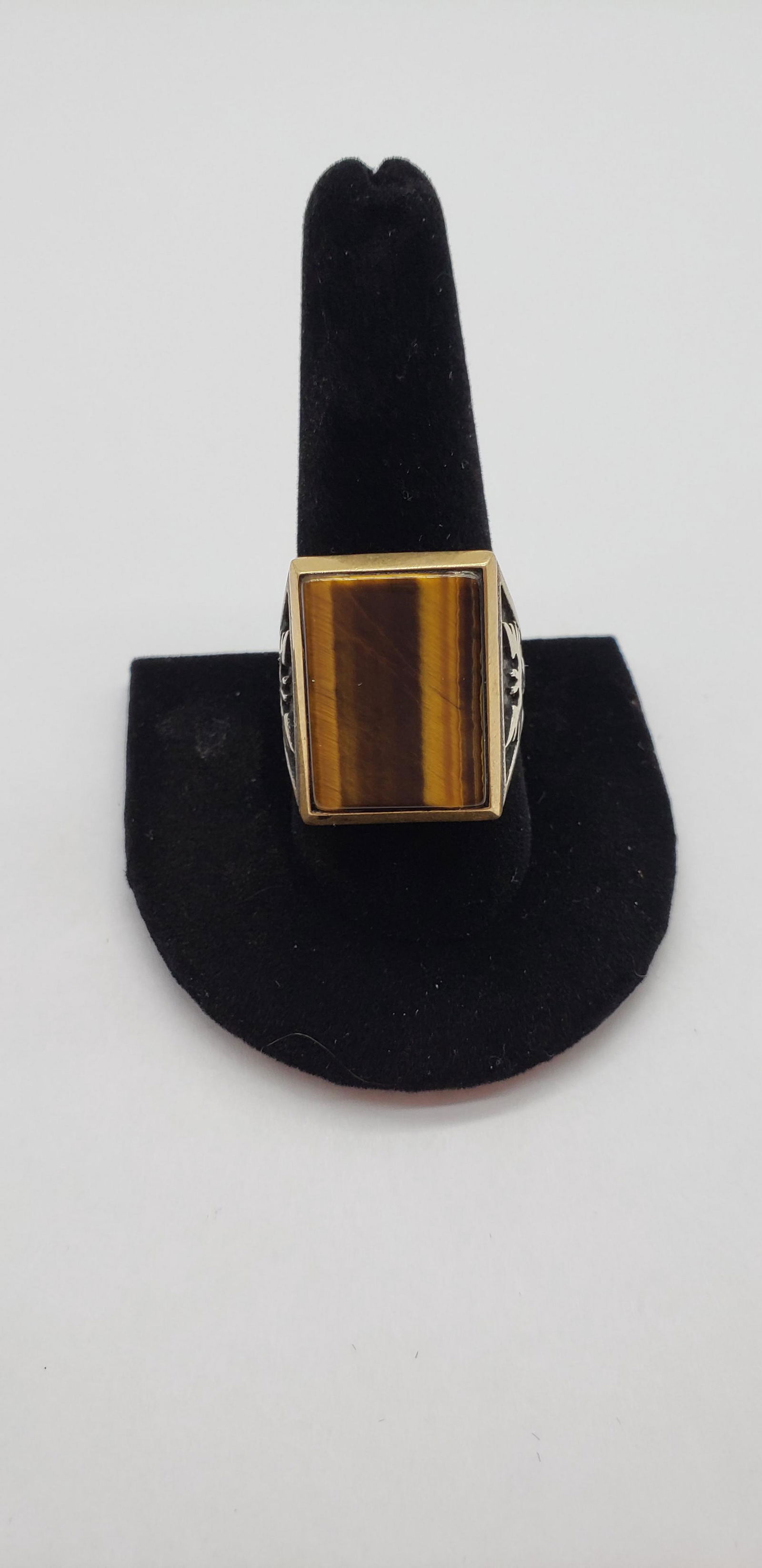 MENS STERLING SILVER TIGER EYE FALCON RING (1 of 4)