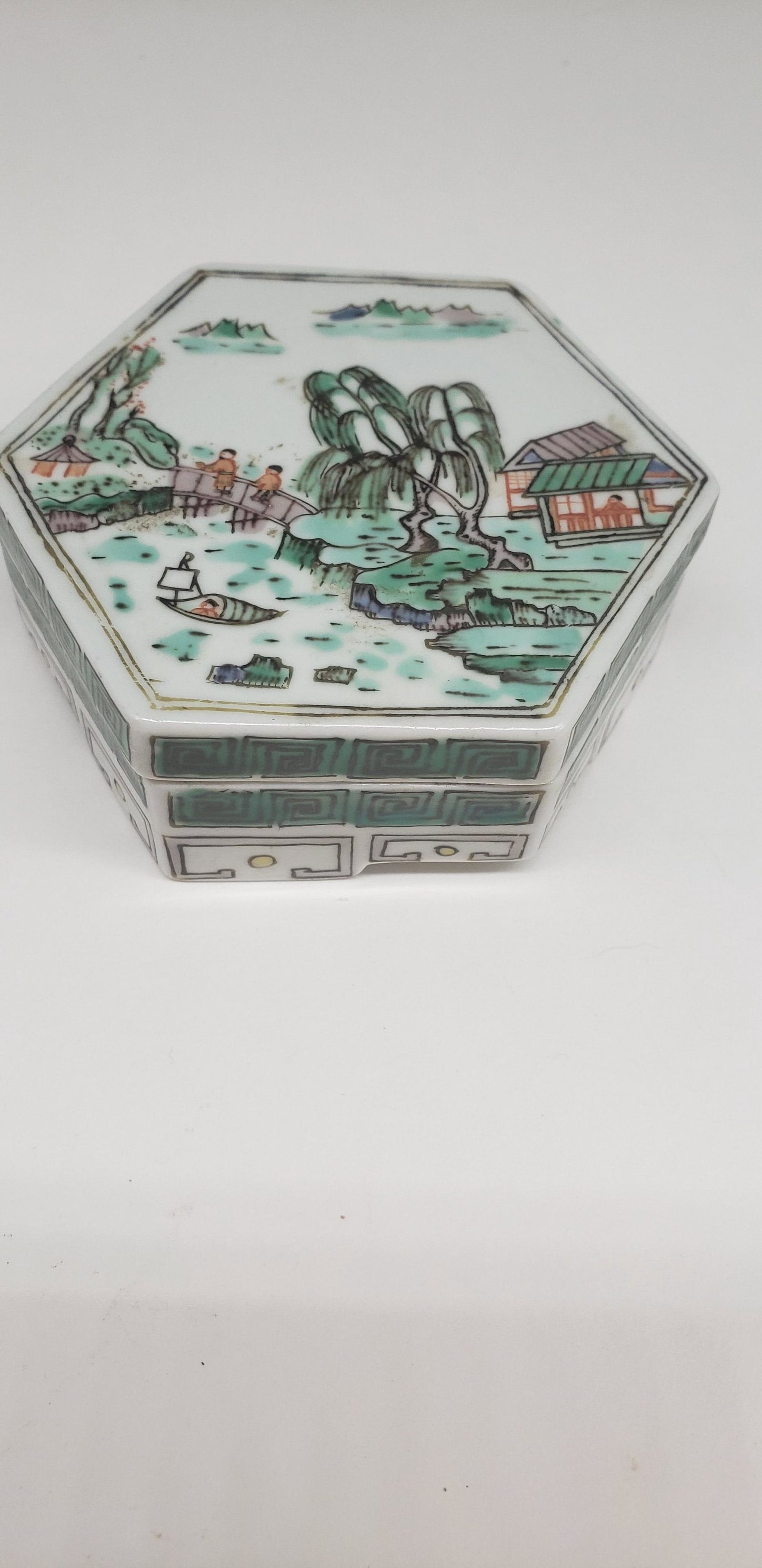 CHINESE HAND PAINTED DRESSER BOX: CHINESE HAND PAINTED DRESSER BOX 1 1/3" X 3" All items Located in in Hollywood Florida Warehouse For Shipping Call today for quote they have item numbers and Pak Mail is available for all your custom