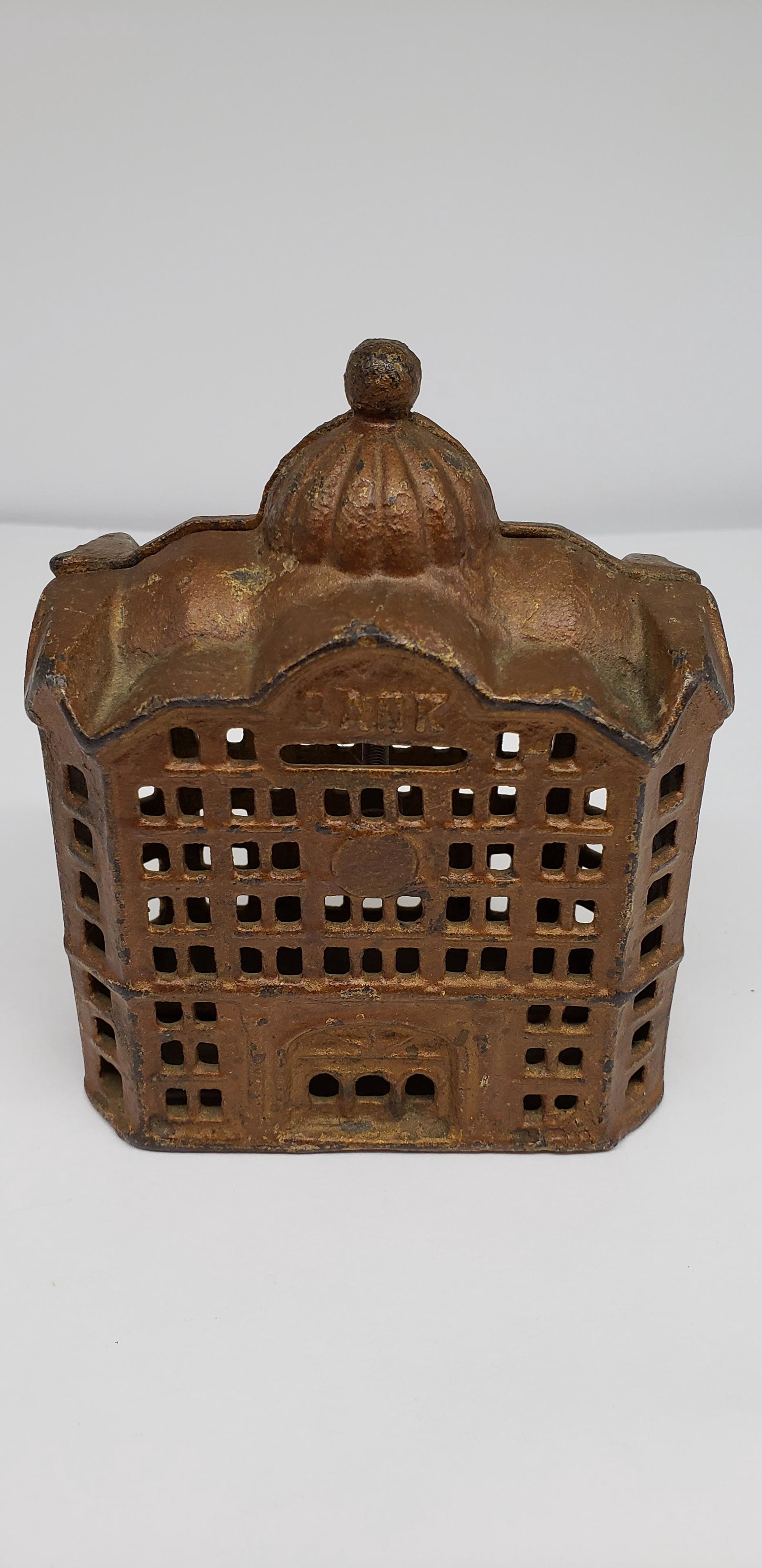 ANTIQUE CAST IRON STILL BANK: ANTIQUE CAST IRON STILL BANK 4 3/4" X 4" X 2 1/2" All items Located in in Hollywood Florida Warehouse For Shipping Call today for quote they have item numbers and Pak Mail is available for all your cu