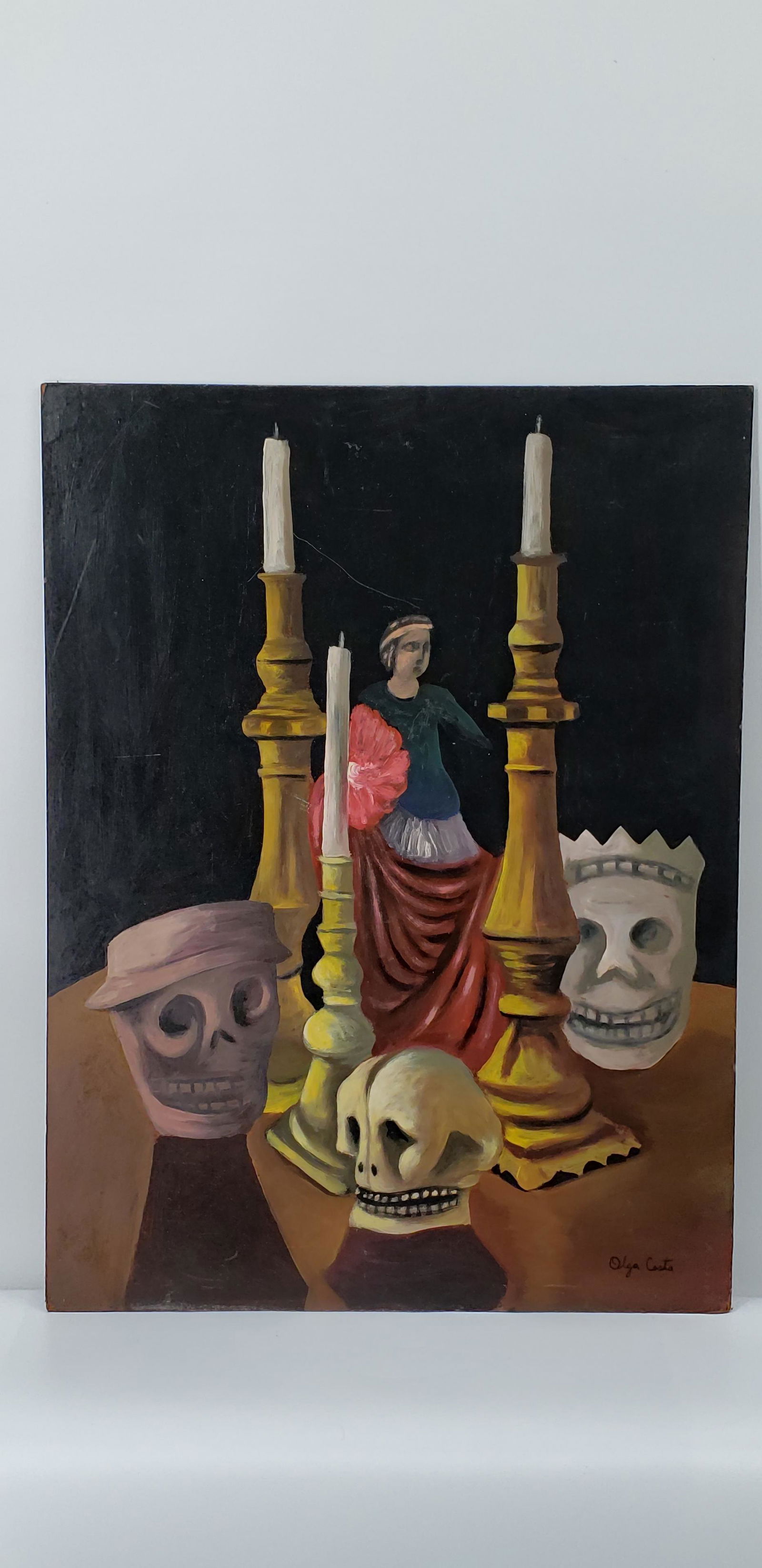 OLGA COSTA OIL ON BOARD SIGNED: OLGA COSTA (1913-1993) MEXICO OIL ON BOARD. SIGNED. LIGHT SCRATCHES SHOWN. AS IS. 32" X 23 3/4" All items Located in Hollywood Florida Warehouse. Thank you for your inquiry about shipping your preciou