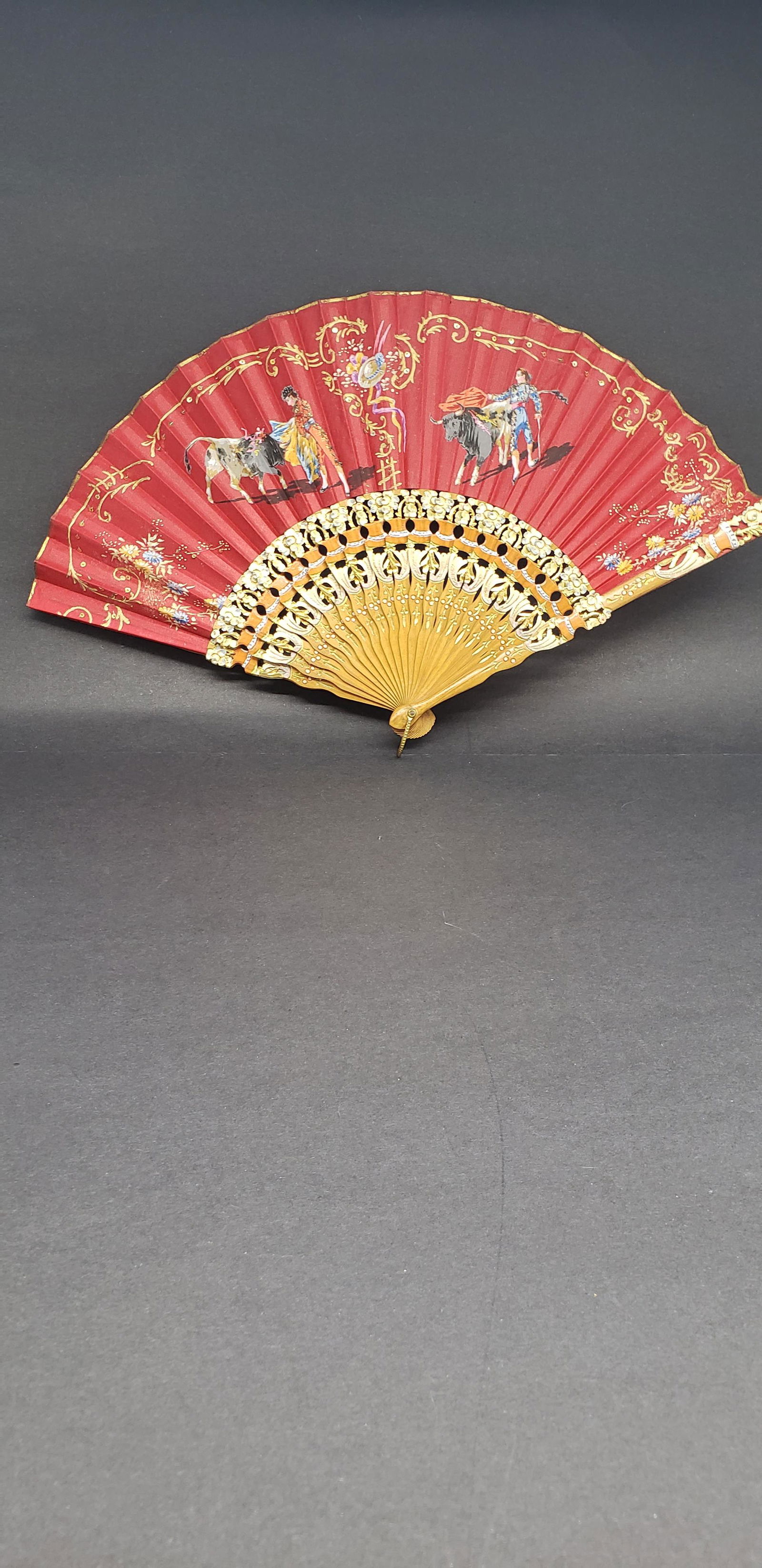 19TH CENTURY SPANISH BULL FIGHTING HAND PAINTED FAN (1 of 6)