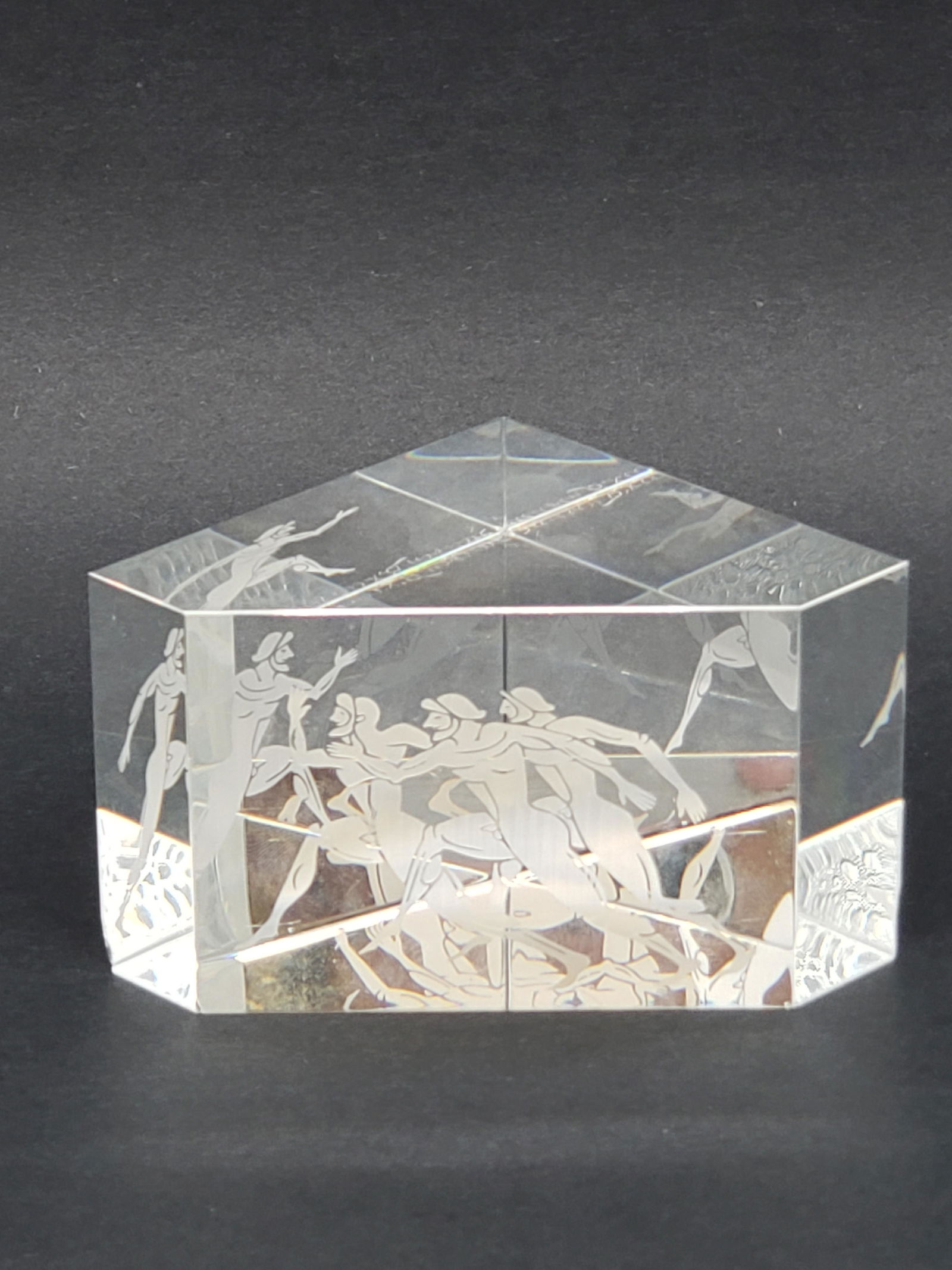 STEUBEN GLASS EROTICA ETCHED STEUBEN B.X.W.: STEUBEN GLASS EROTICA ETCHED STEUBEN B.X.W. (BERNARD X. WOLF) 1984 4 1/4" X 2 3/4" X 2 1/4" All items Located in Hollywood Florida Warehouse. Thank you for your inquiry about shipping your precious it