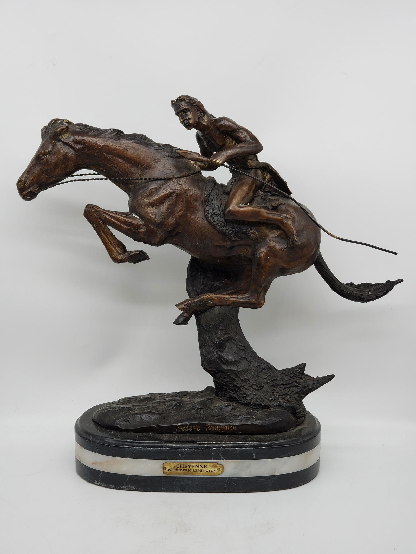 FREDERIC REMINGTON "CHEYENNE" BRONZE INDIAN WARRIOR ON (1 of 7)