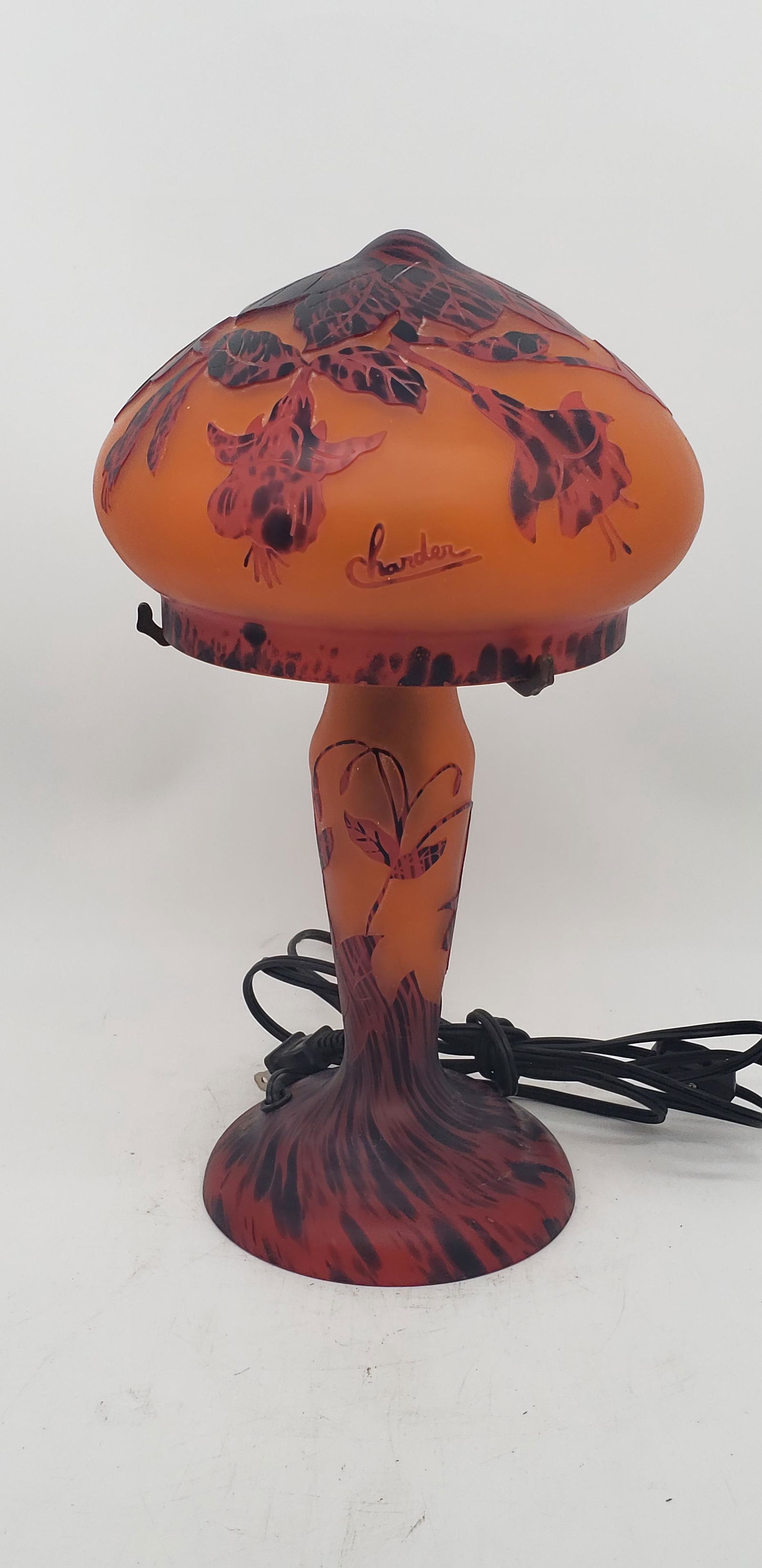 CHARDER REPRODUCTION ART DECO GLASS TABLE LAMP: CHARDER REPRODUCTION ART DECO GLASS TABLE LAMP 14" X 8 1/2" All items Located in Hollywood Florida Warehouse. Thank you for your inquiry about shipping your precious item/items purchased at Puckett Au