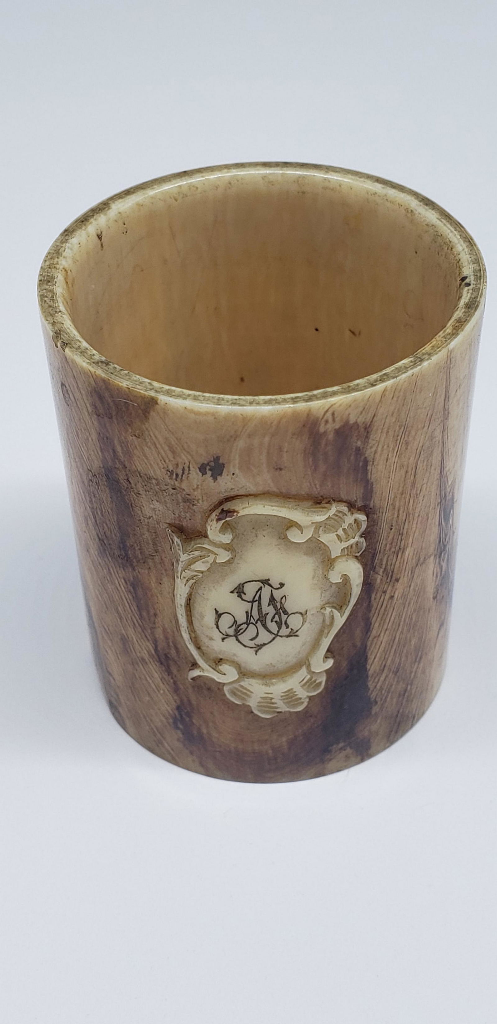 ANTIQUE IVORY MONOGRAMMED TOOTHPICK HOLDER (1 of 5)