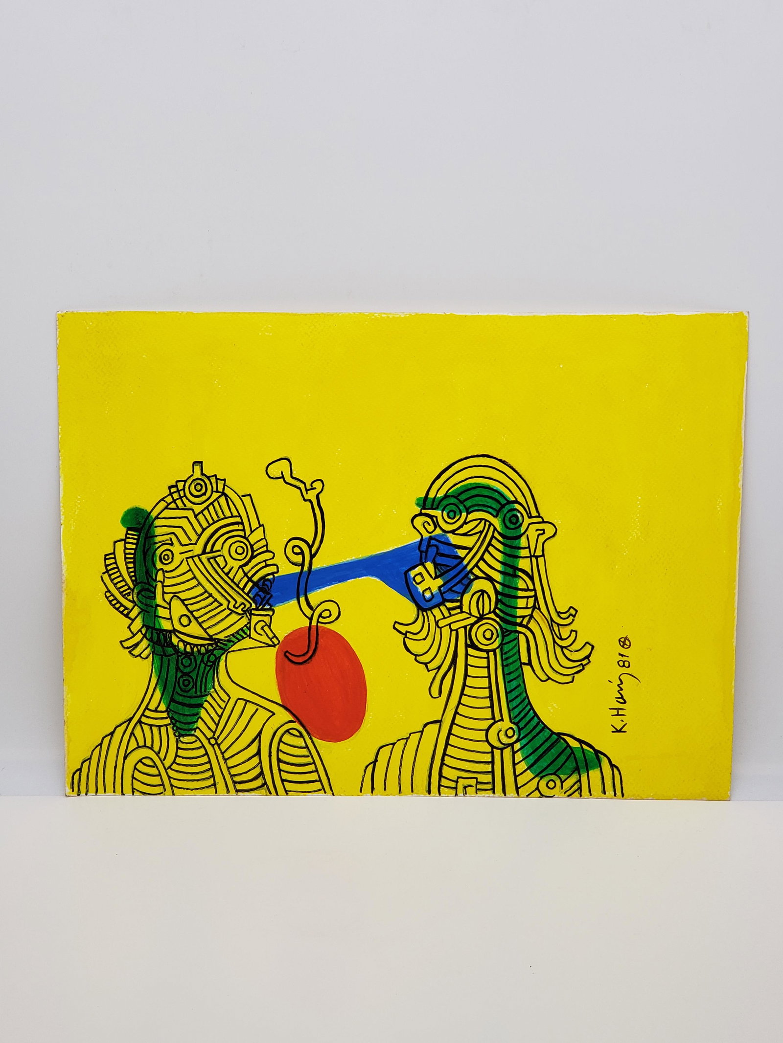 KEITH HARING GOUACHE AND PEN ON PAPER: KEITH HARING GOUACHE AND PEN ON PAPER 15" X 11"Keith Allen Haring (May 4, 1958 â€“ February 16, 1990) was an American artist whose pop art emerged from the New York City graffiti subculture of th
