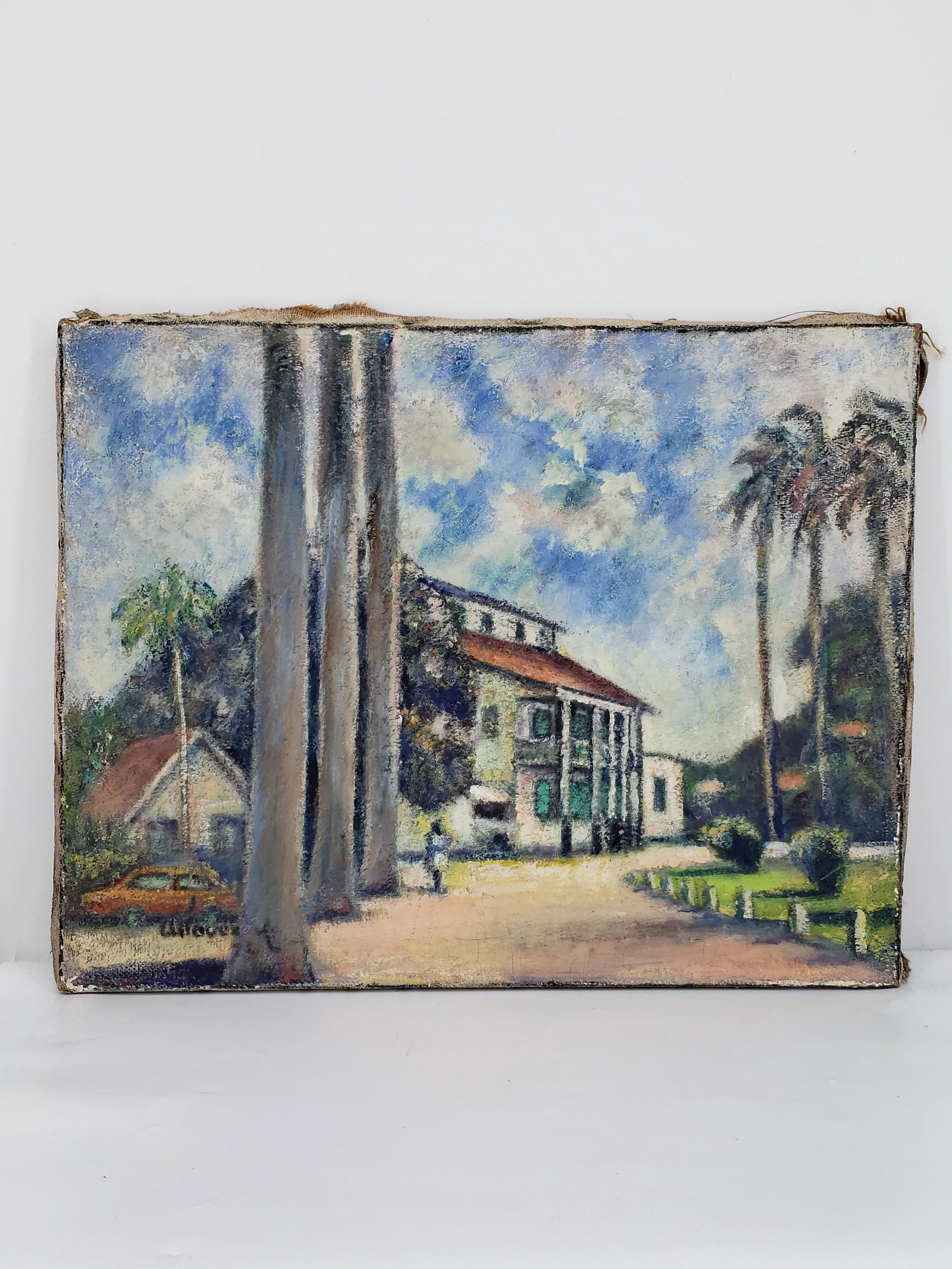 UNKNOWN ARTIST OIL ON BURLAP: UNKNOWN ARTIST OIL ON BURLAP 27 1/2" X 22" All items Located in Hollywood Florida Warehouse. Thank you for your inquiry about shipping your precious item/items purchased at Puckett Auctions. Please no
