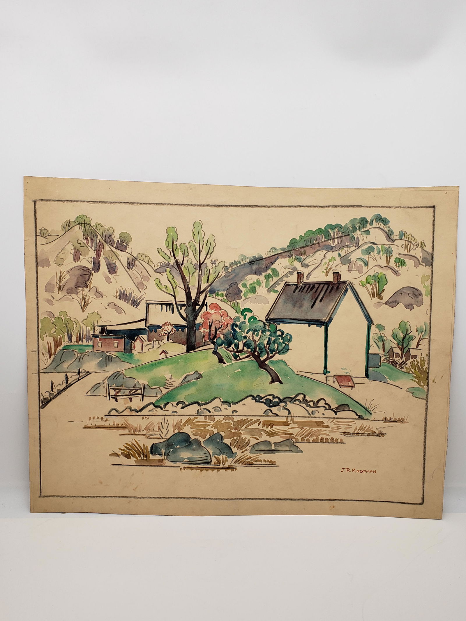 JOHN R. KOOPMAN DUAL SIDED WATERCOLOR ON PAPER SIGNED (1 of 4)