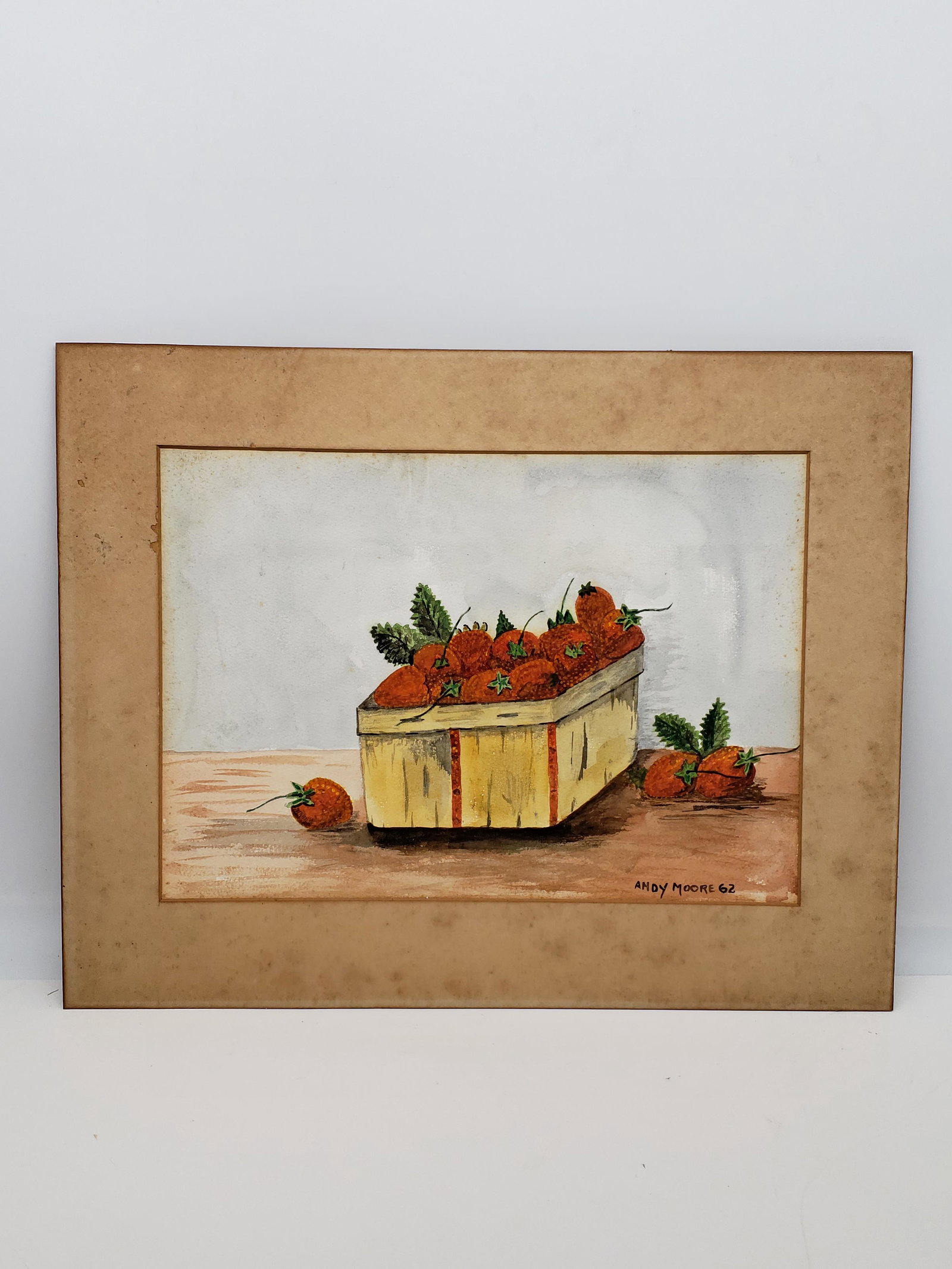 ANDY MOORE GOAUCHE AND WATERCOLOR ON PAPER BOARD: ANDY MOORE GOUACHE AND WATERCOLOR ON PAPER BOARD. SIGNED AND DATED 1962 SOME WEAR DUE TO AGE. 13 1/2" X 9 1/2" MATTING 17 3/4" X 14" All items Located in Hollywood Florida Warehouse. Thank you for you