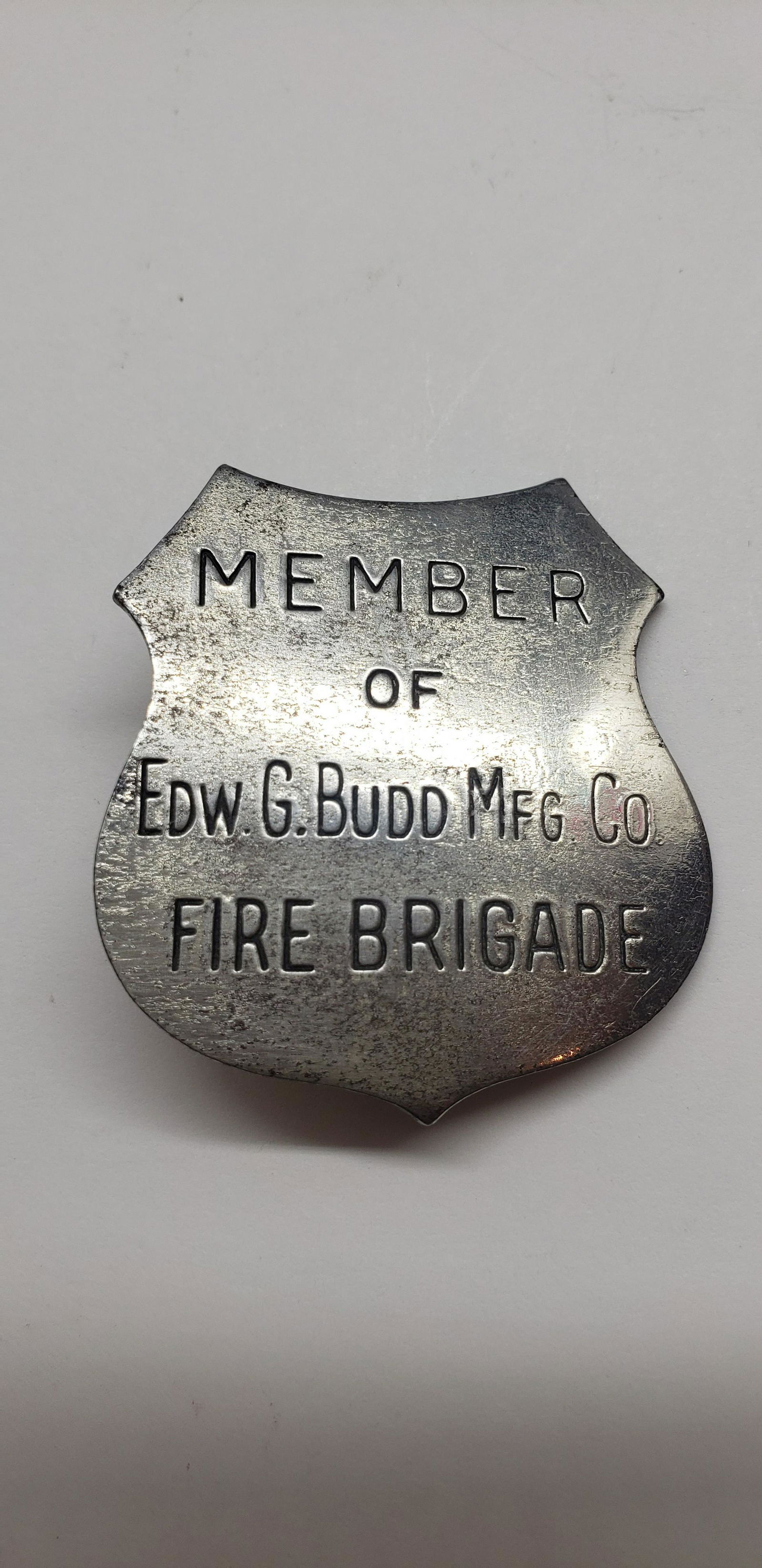 MEMBER OF EDW G. BUDD MFG CO FIRE BADGE (1 of 2)