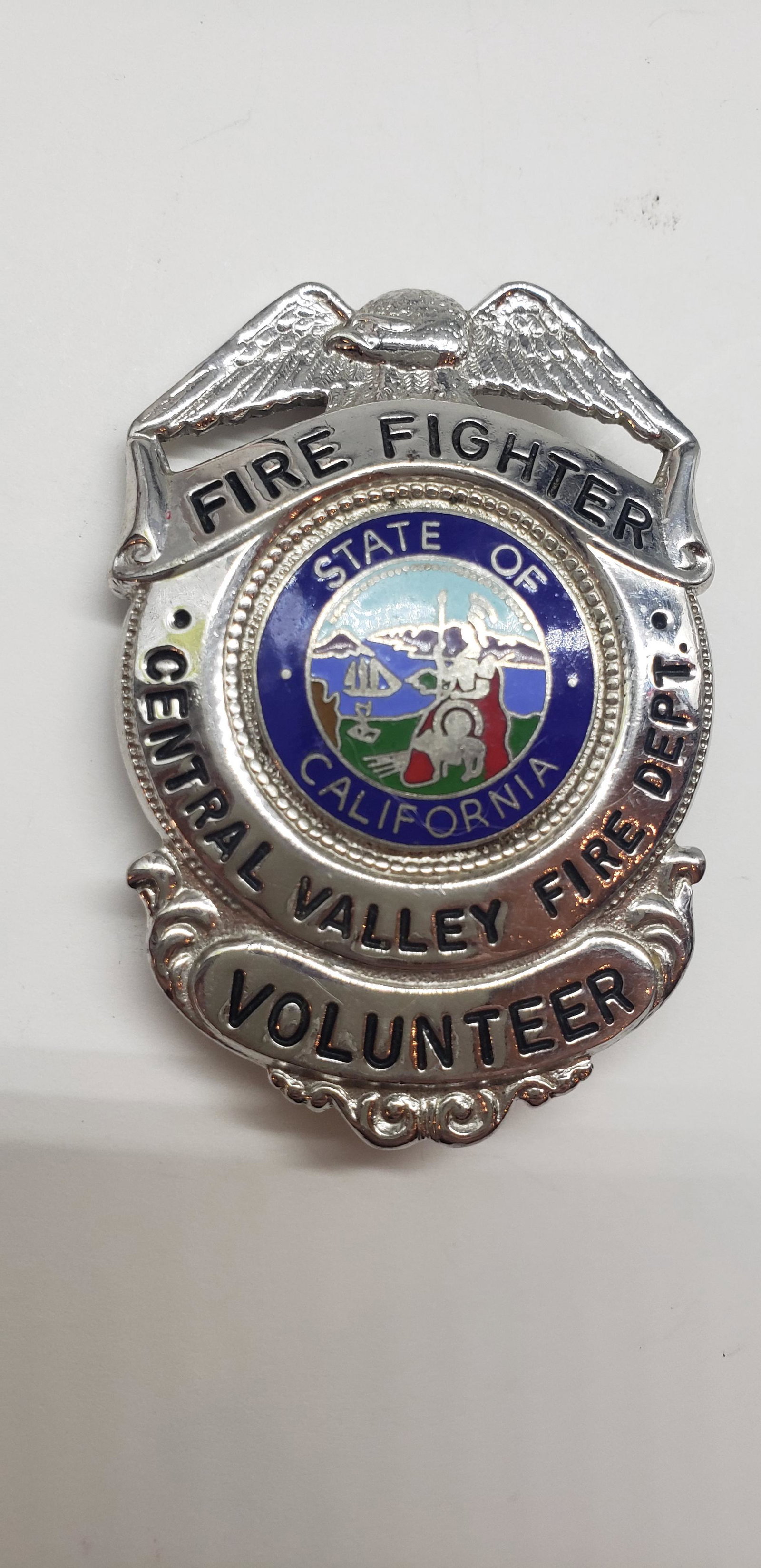 FIREFIGHTER CENTRAL VALLEY FIRE DEPT VOLUNTEER BADGE (1 of 3)