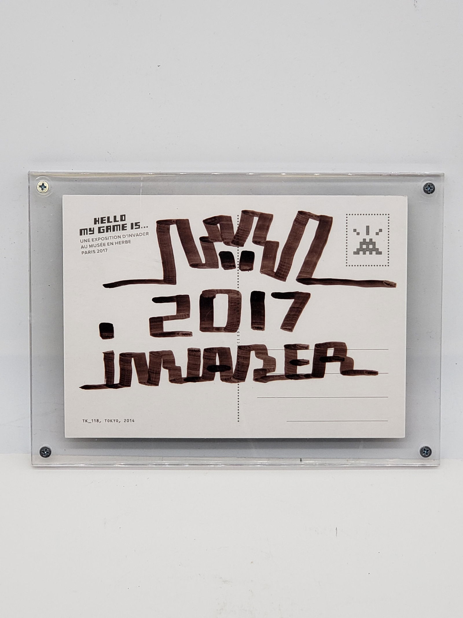 INVADER SIGNED POSTCARD: INVADER FRANCE SIGNED POSTCARD 2017 5 3/4" X 4" FRAME 7" X 5" All items Located in Hollywood Florida Warehouse. Thank you for your inquiry about shipping your precious item/items purchased at Puckett