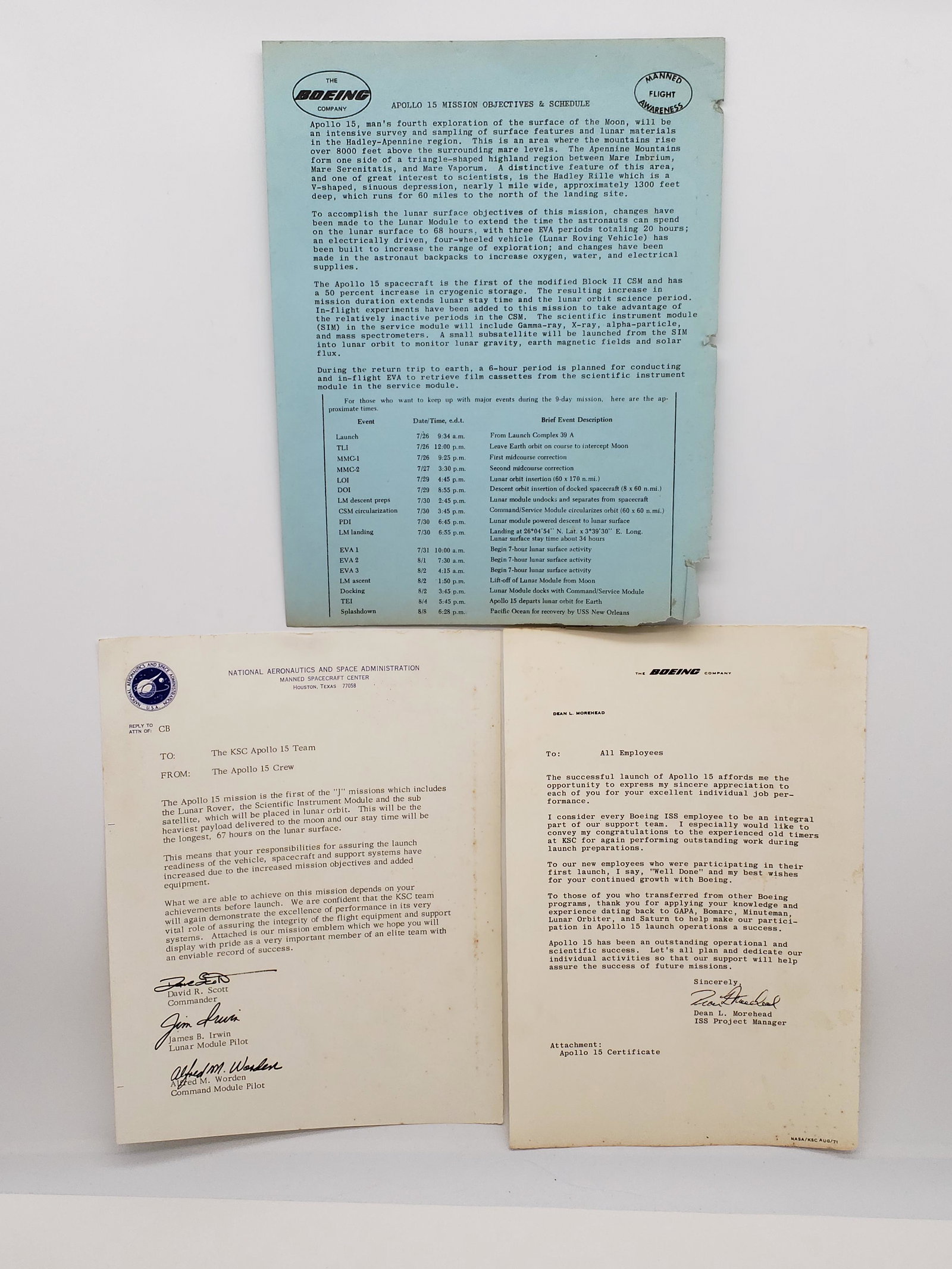 NASA APOLLO 15 MEMORANDUM (1 of 4)