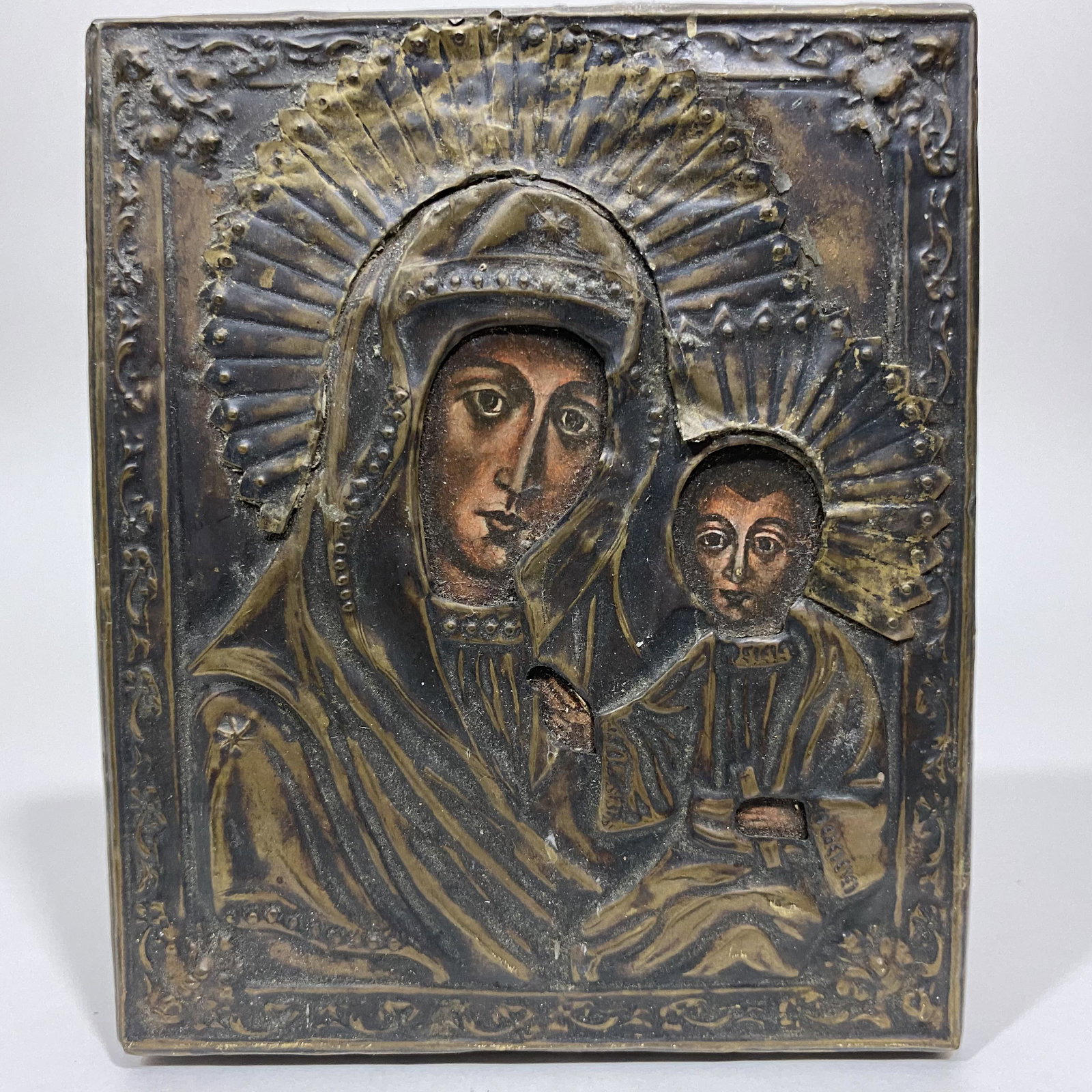 RELIGIOUS ICON METAL RELIEF WOOD PLAQUE (1 of 3)