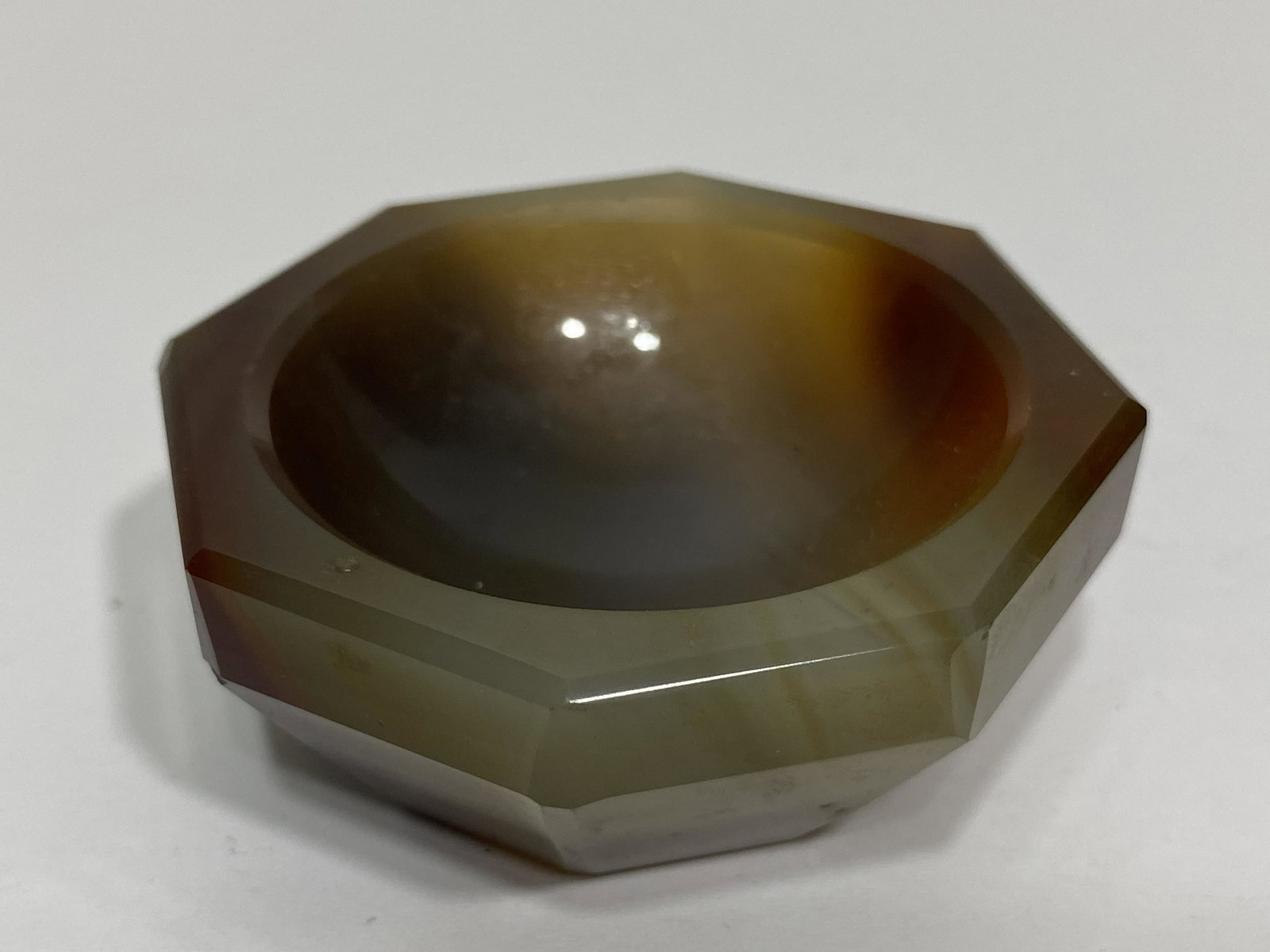 CARVED AGATE SALT CELLAR BRUSH WASHER OCTAGON SHAPED (1 of 4)