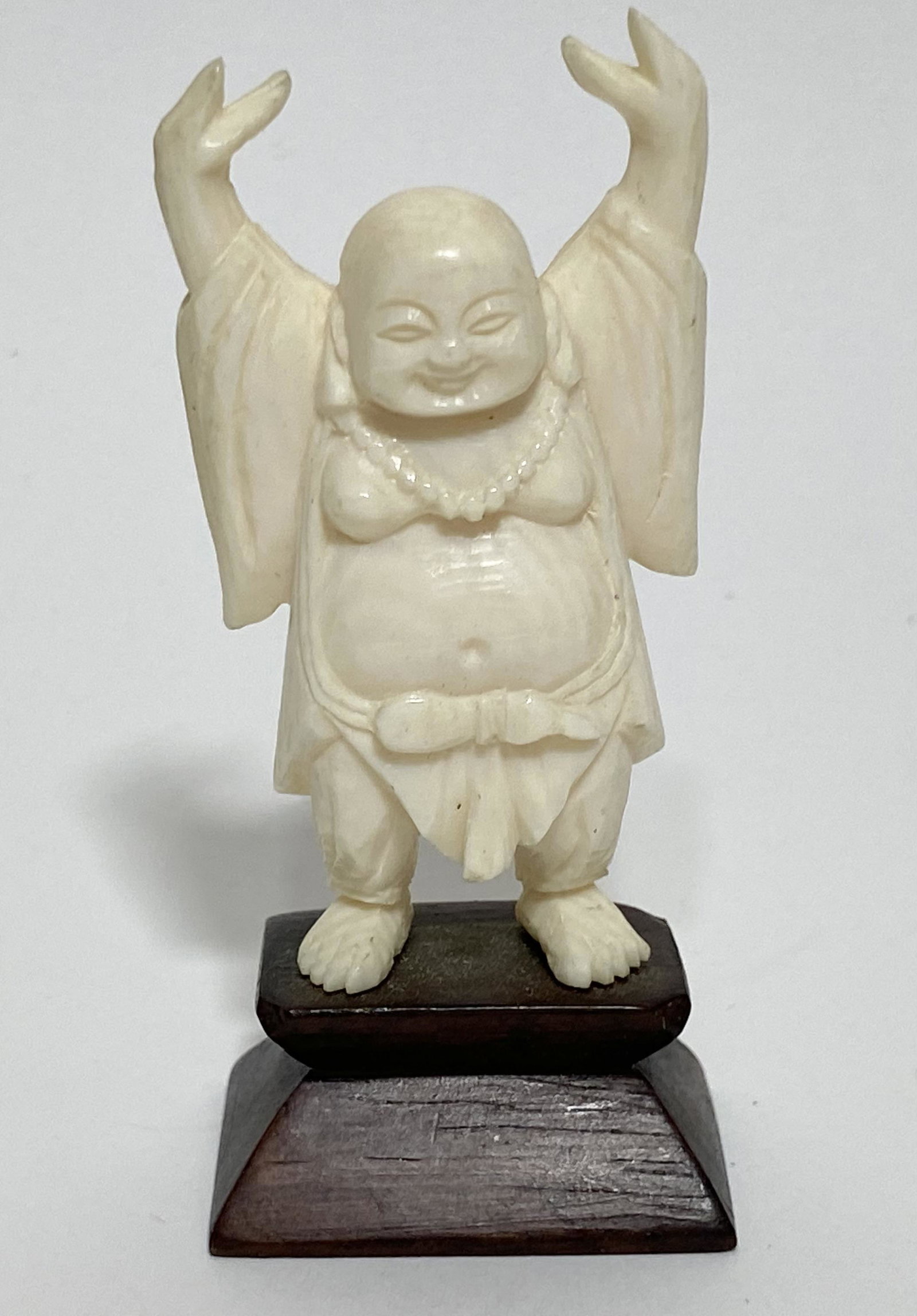 CHINESE CARVED BUDDHA STANDING NETSUKE MINIATURE FIGURINE: CHINESE CARVED BUDDHA STANDING NETSUKE MINIATURE FIGURINE — MEASURES APPROXIMATELY 3" —All items Located in Hollywood Florida Warehouse. Thank you for your inquiry about shipping your prec