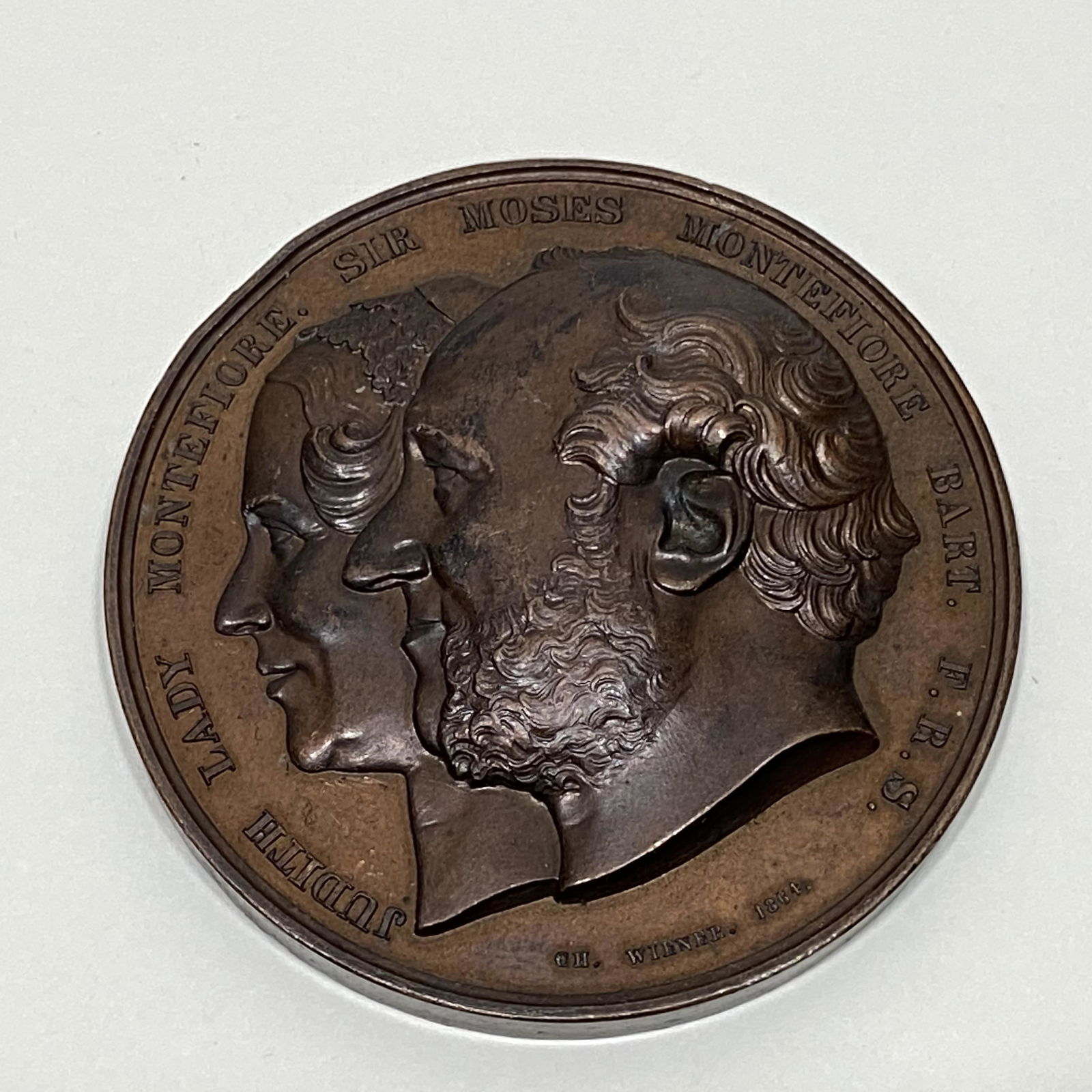 LADY AND SIR MOSES MONTEFIORE BRONZE MEDAL 1864 ISRAEL (1 of 2)