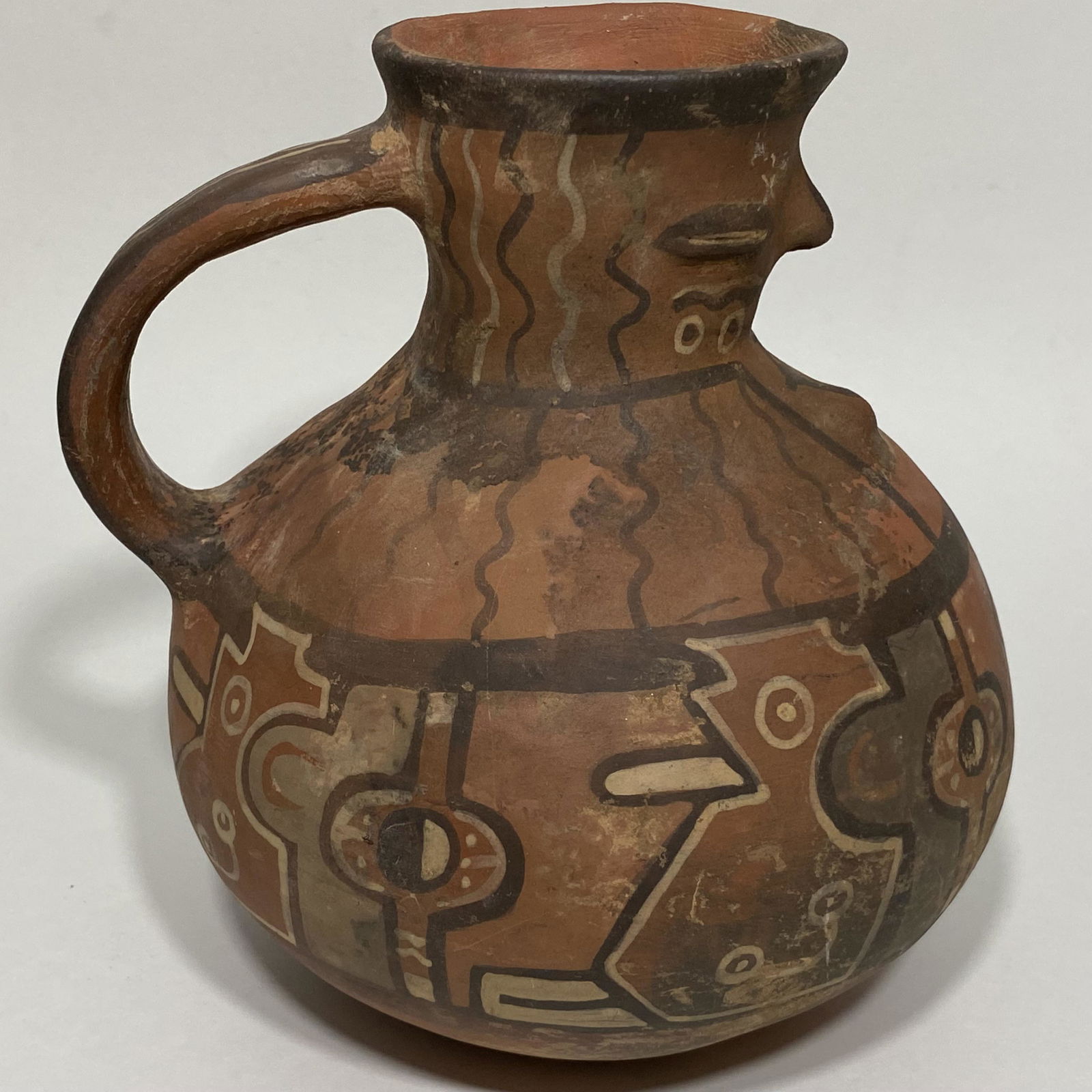PRE-COLUMBIAN HAND PAINTED POLYCHROME PICTORIAL ART POTTERY JUG VASE (1 of 6)