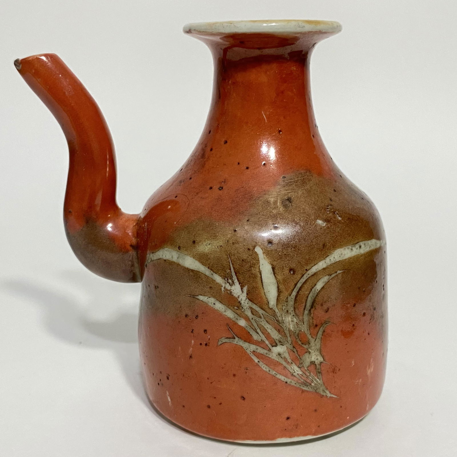 ANTIQUE CHINESE RED PORCELAIN SOY SAUCE MINIATURE PITCHER VASE BOTTLE (1 of 4)