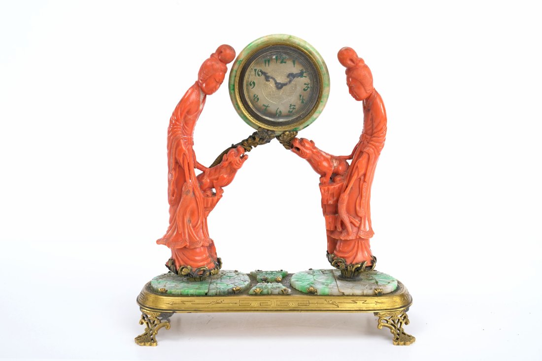 RARE EDWARD J FARMER JADE& RED CORAL CLOCK (1 of 5)