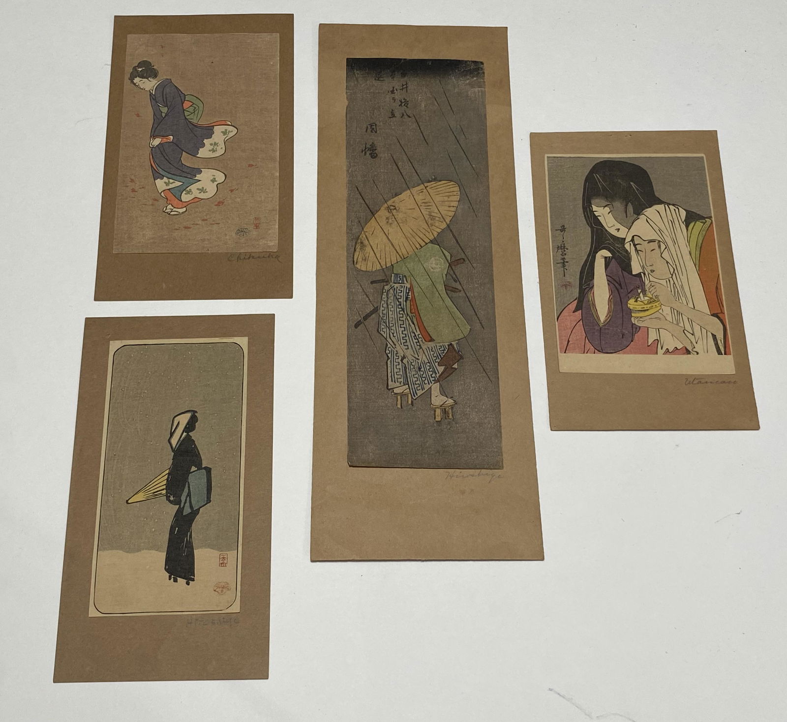 4PC ORIGINAL JAPANESE WOODBLOCK ART PRINTS BY HIROSHIGE & UTAMARO (1 of 6)