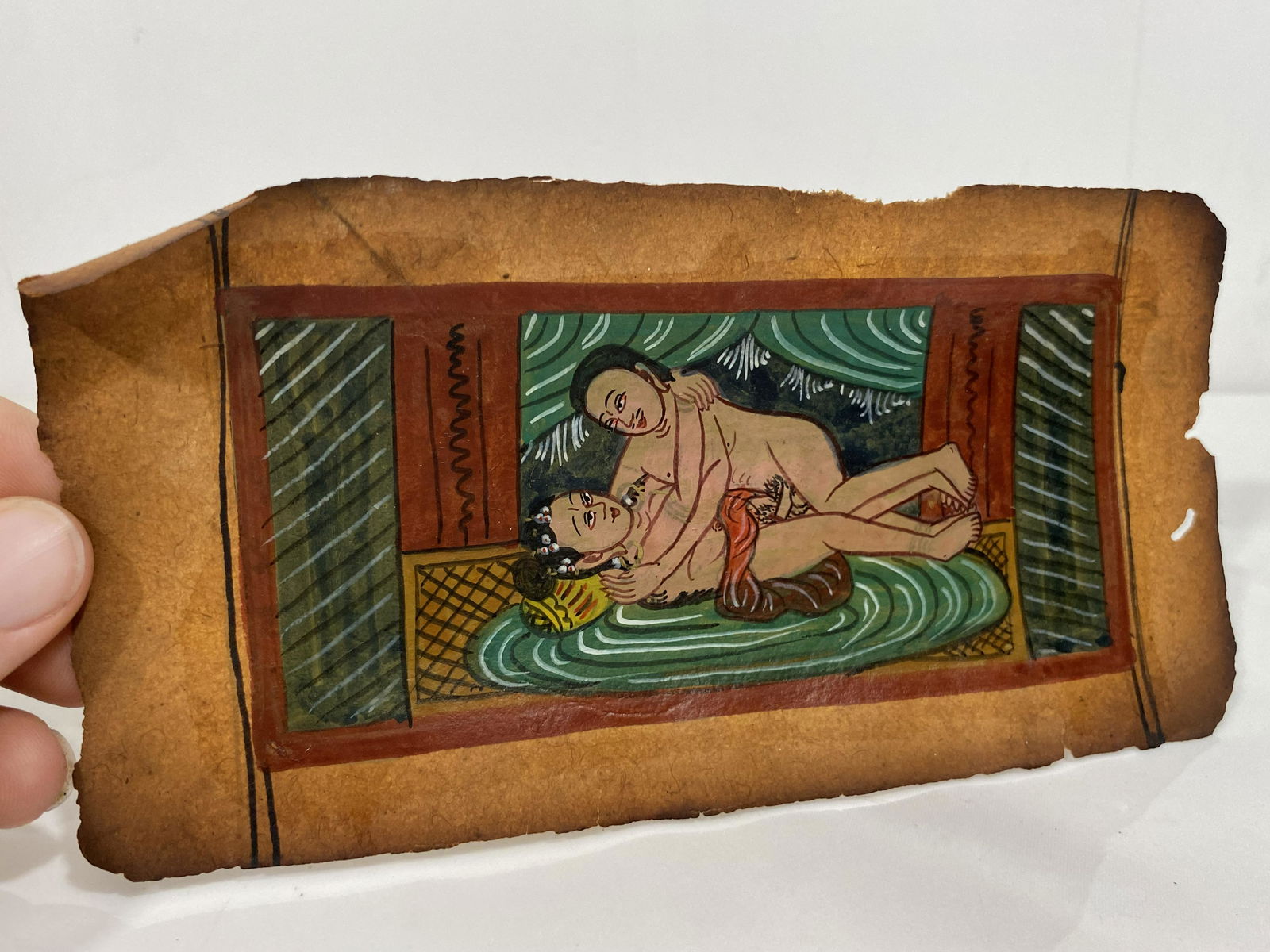 ANTIQUE PERSIAN INDIAN HAND PAINTED EROTIC POSITION ART: ANTIQUE PERSIAN INDIAN HAND PAINTED EROTIC POSITION ART——MEASURES APPROXIMATELY —3.5"X7"——All items Located in Hollywood Florida Warehouse. Thank you for your inquiry abo