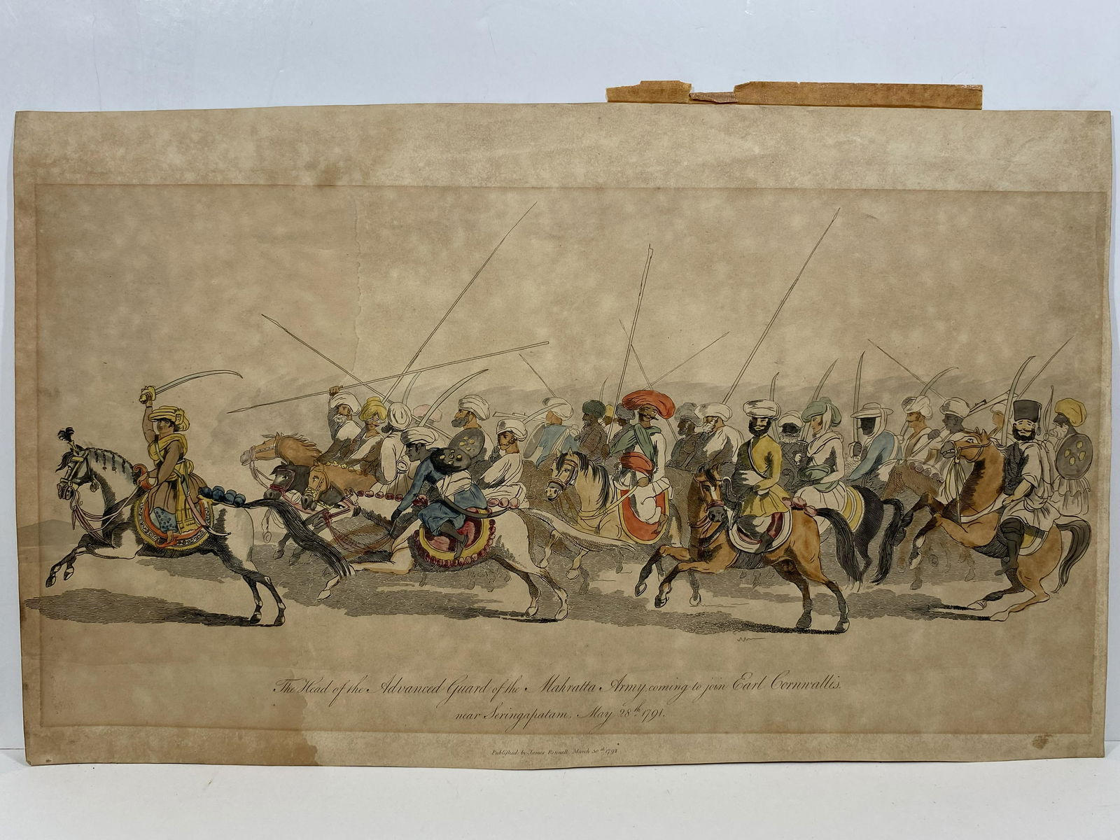THIRD ANGLO-MYSORE WAR 1791 MILITARY HORSE ARMY HAND COLOURED ETCHING PRINT (1 of 5)