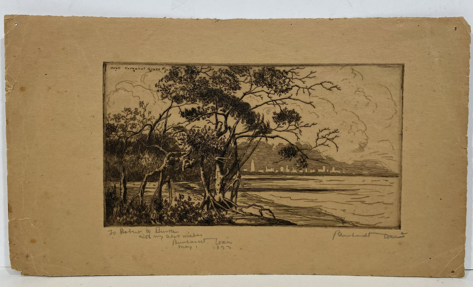 HAND SIGNED BERNHARDT WALL AMERICAN LITHOGRAPH ART PRINT COCONUT GROVE MIAMI: HAND SIGNED BERNHARDT WALL AMERICAN LITHOGRAPH ART PRINT COCONUT GROVE MIAMI——MEASURES APPROXIMATELY —7"X12"——All items Located in Hollywood Florida Warehouse. Thank you 