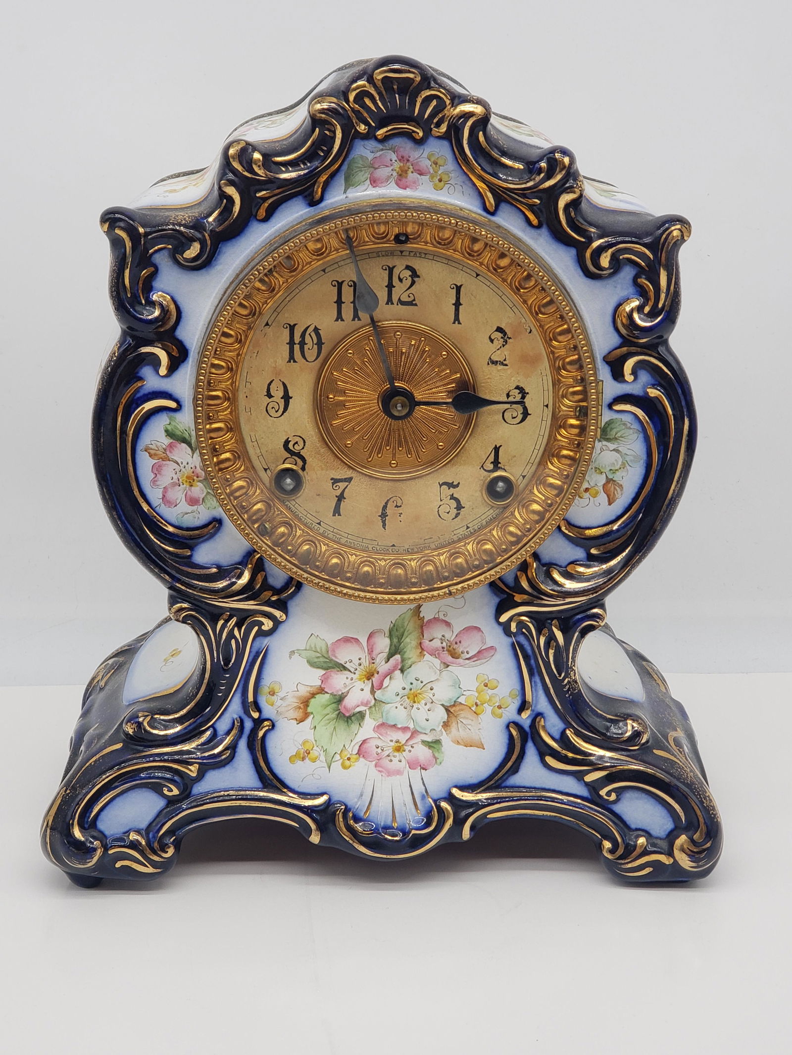 ANTIQUE ANSONIA TOWANDA LA ROCHE ROYAL BONN PORCELAIN MANTLE CLOCK (1 of 7)