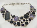 STERLING SILVER AMETHYST GEMSTONE MODERNIST CLUSTER COLLAR BIB NECKLACE