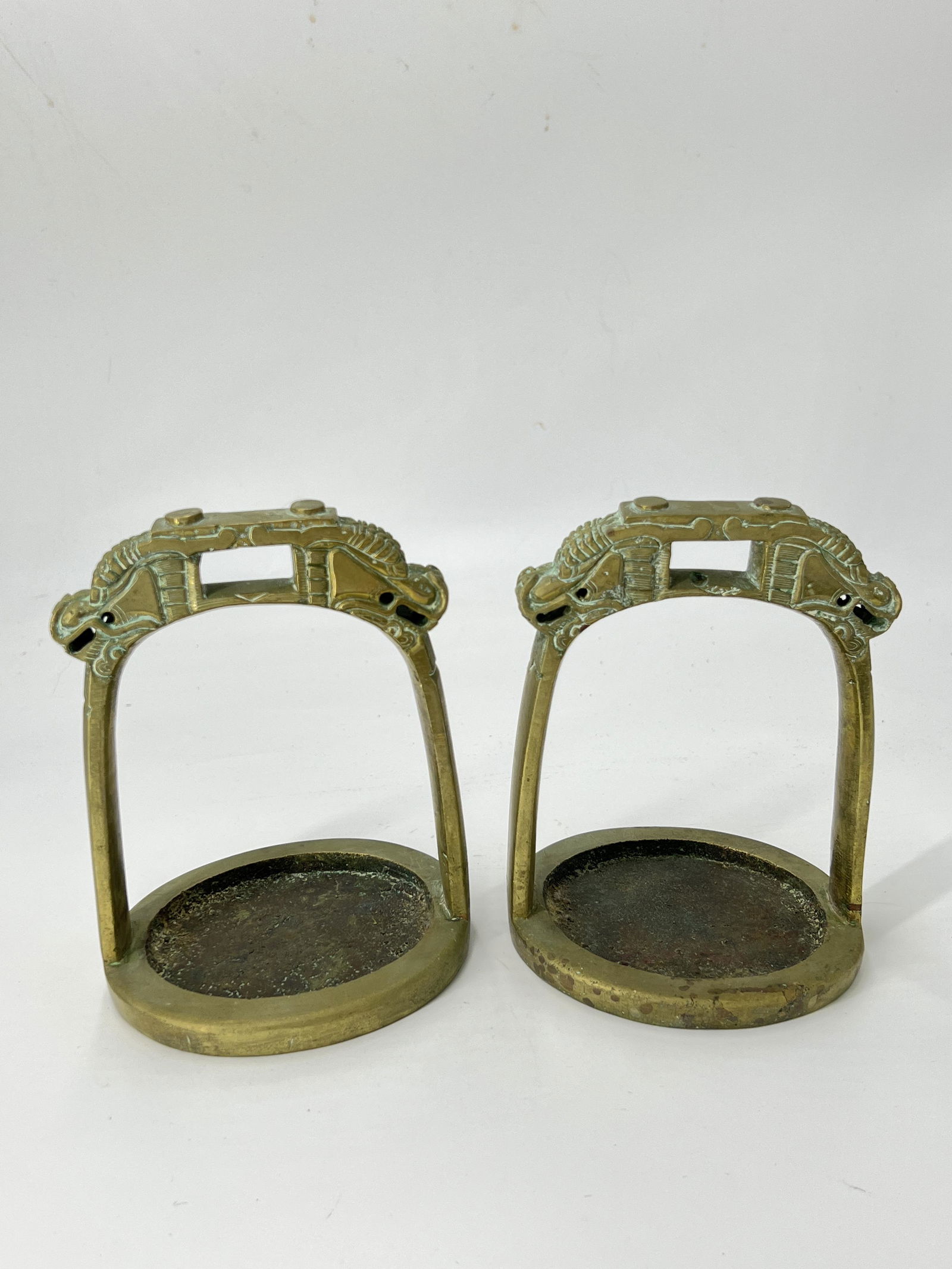 ANTIQUE PAIR OF BRASS DRAGON STIRRUPS (1 of 5)
