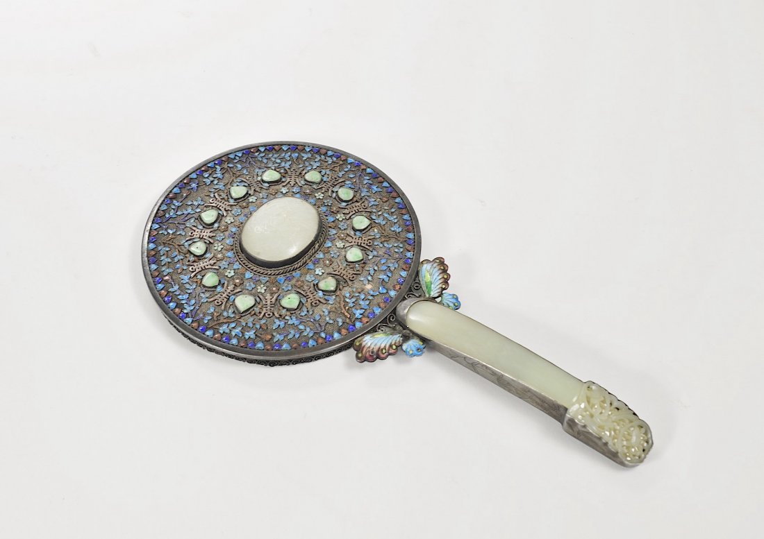 Antique Chinese silver and jade hand mirror (1 of 10)