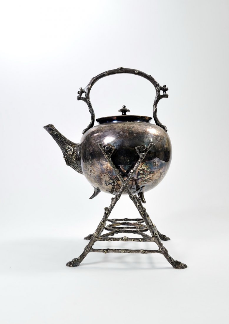 Antique European silver metal kettle on stand (1 of 5)