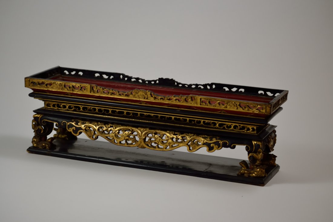 Chinese  wood black laquer and gilded display stand (1 of 5)