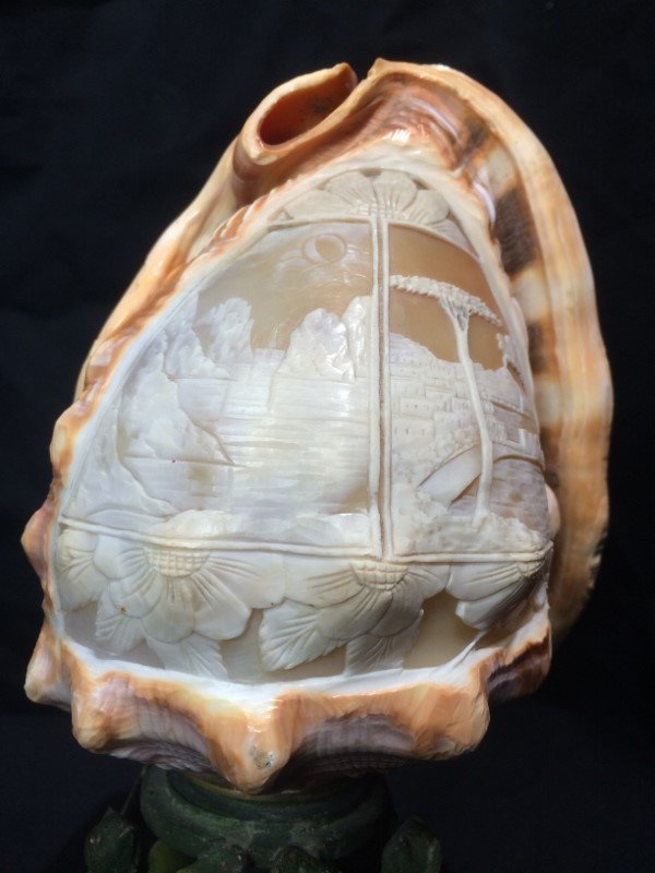 Carved conch shell, scene of Italian coast, circa 1900 (1 of 10)