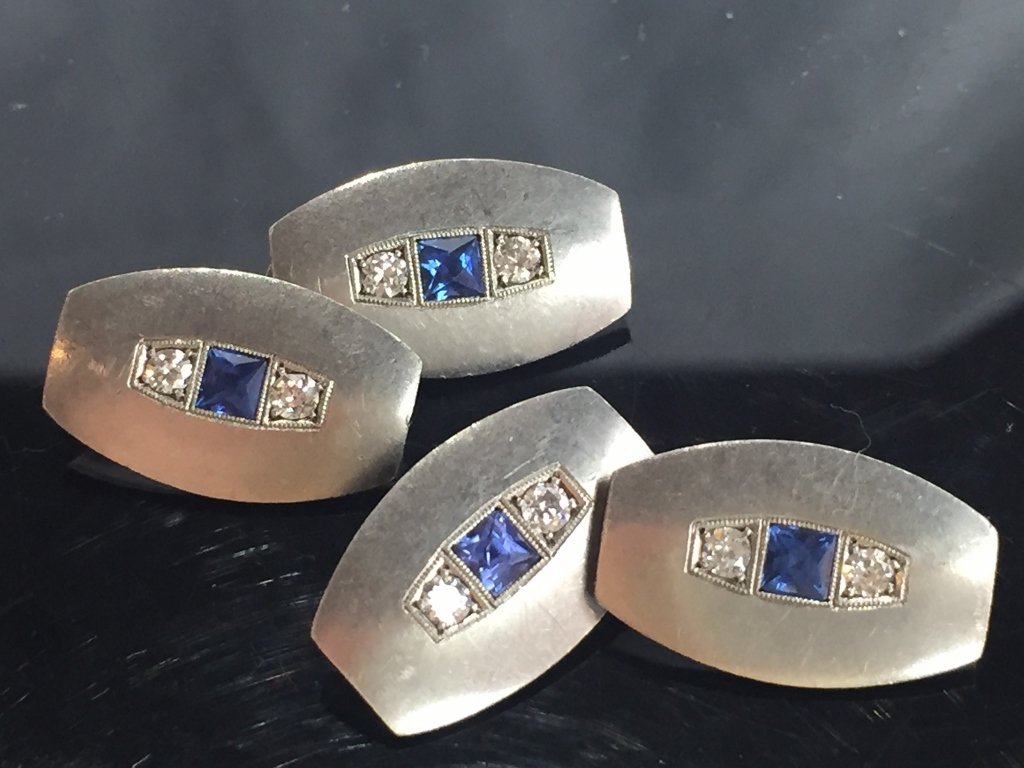 14k Sapphire and diamond cufflinks-c.1925,7.8dwts (1 of 6)