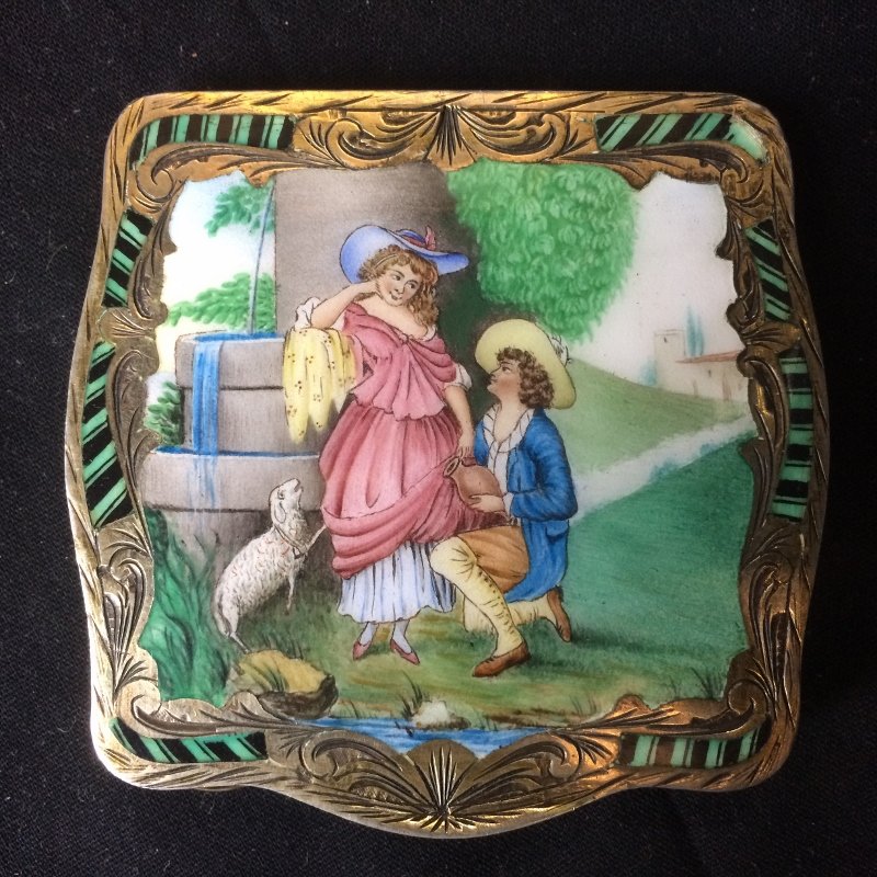 Box lot-800 silver and enamel compact, 3.9 t. oz (1 of 7)