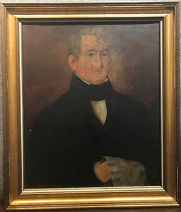 Folk art portrait of man with newspaper, 19th century: Folk art portrait of man with newspaper, 19th century.36" x 31"(with frame), 29.25" x 24.25"(without frame).